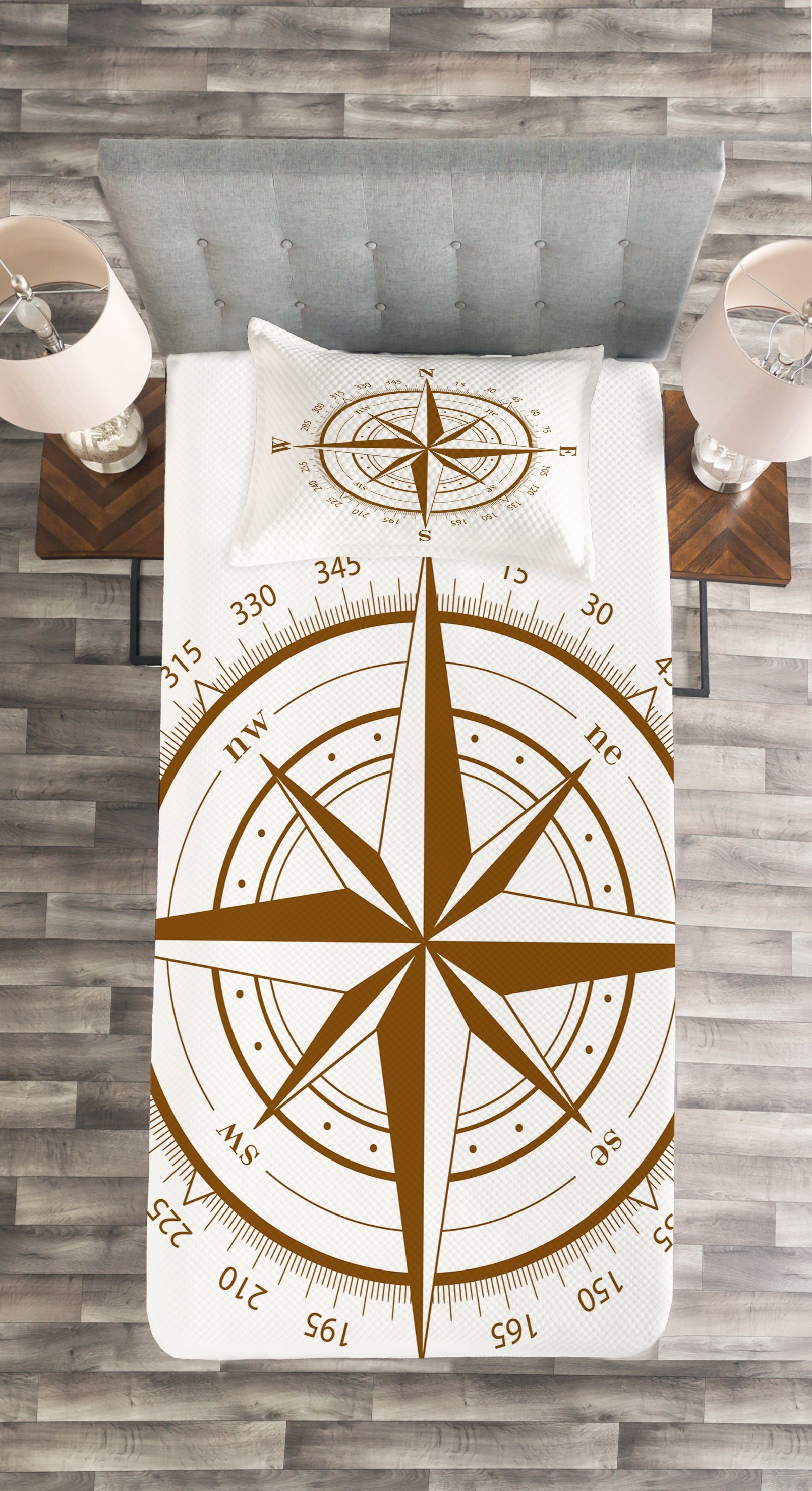 Detaillierte Set Kompass Abakuhaus, Kissenbezügen Tagesdecke Waschbar, Brown mit