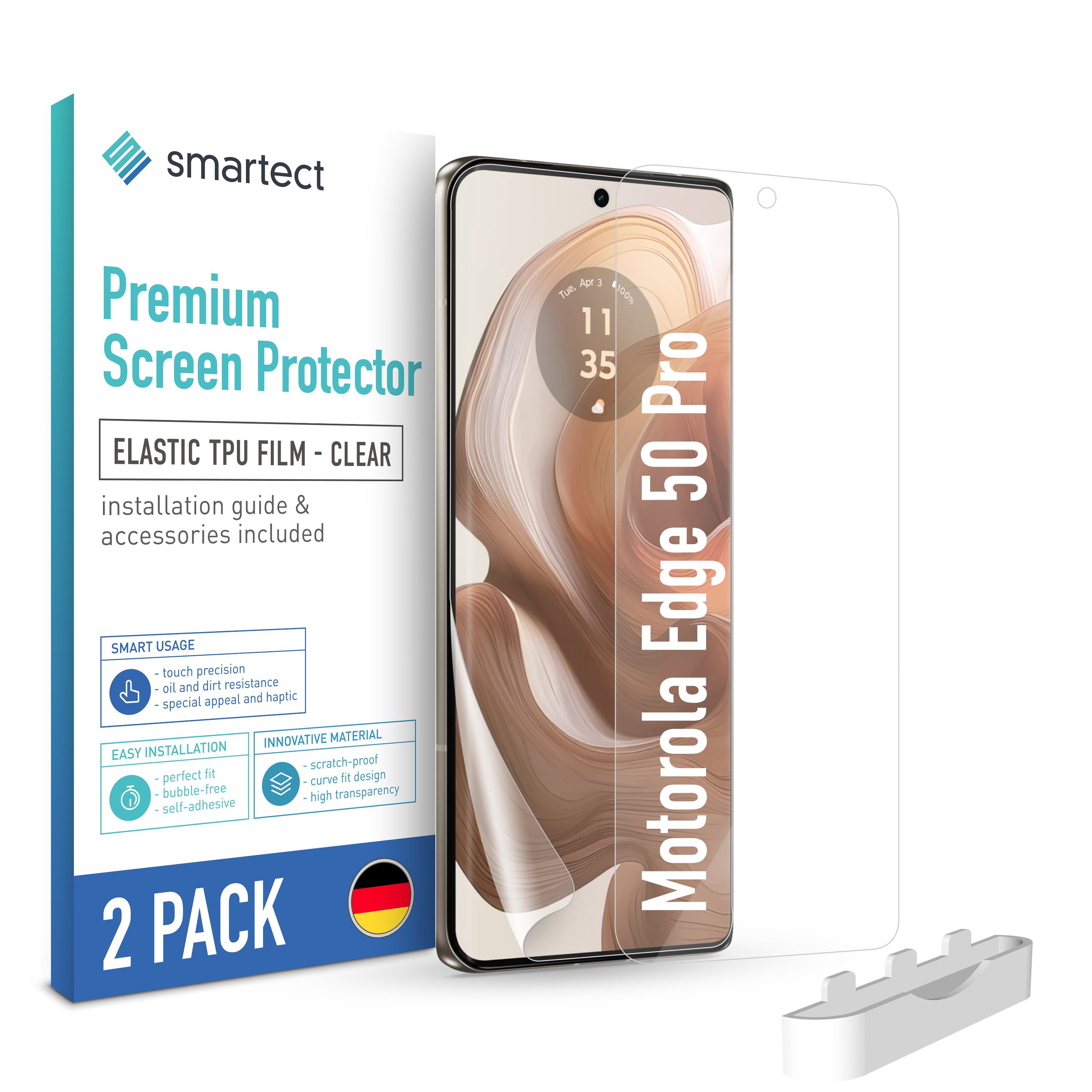 smartect Displayschutzfolie 2X TPU Schutzfolie Klar für Motorola Edge 50 Pro für Motorola Edge 50 Pro, Set, 2 Stück, Ultra-klar, Kratzfest, Blasenfrei, Oleophob, Fingerabdruck kompatibel