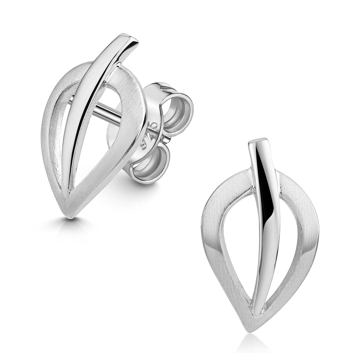 Materia Paar Ohrstecker Damen 925 Silber Blätter Natur mattiert klein SO-12, 925 Sterling Silber, rhodiniert