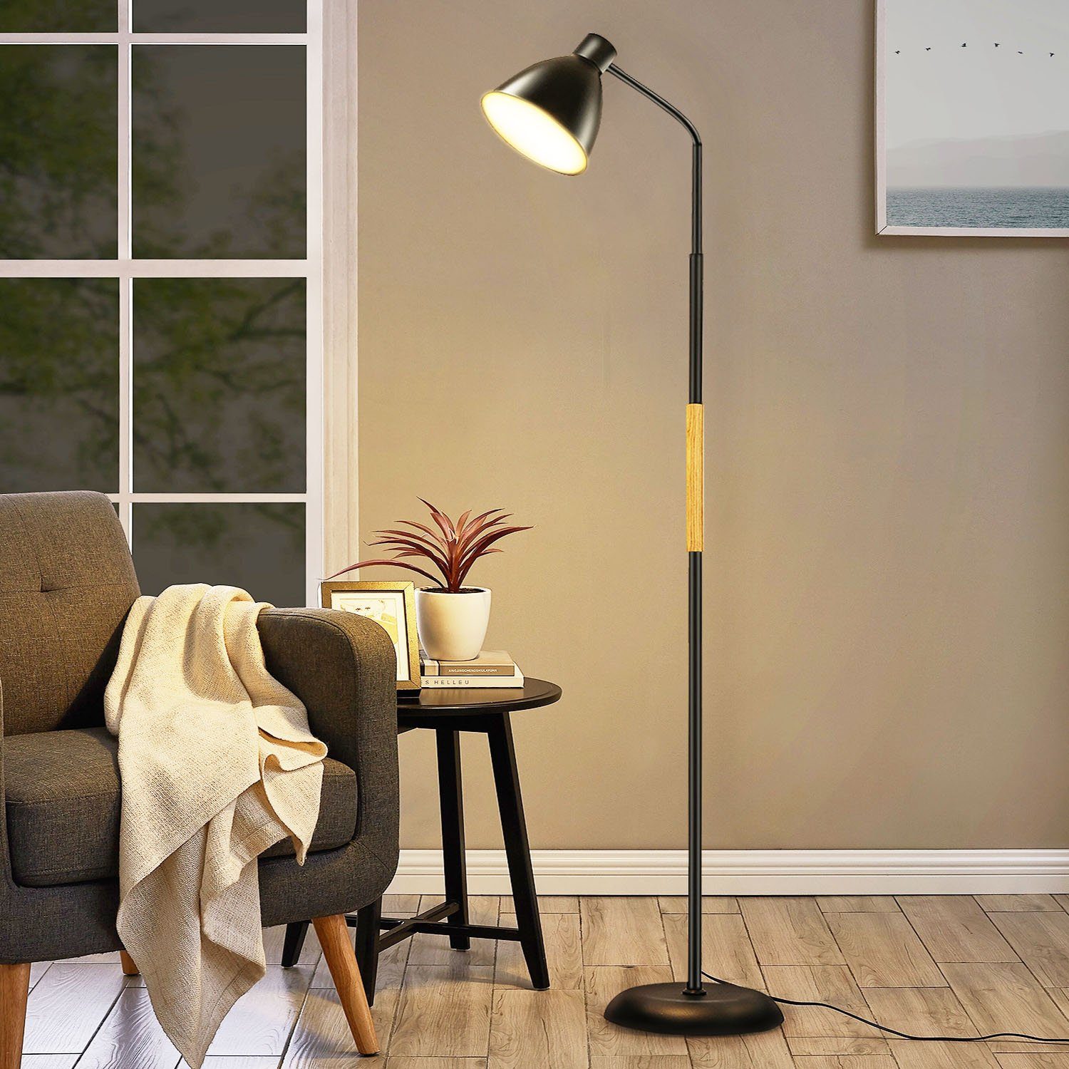 oyajia Stehlampe LED Stehlampe, Stehlampe mit Schalter, Lampe Höhenverstellbar  Schwarz, LED wechselbar, 150 x 23 x 23 cm, 360 ° Einfach einstellbar, für  Schlafzimmer, Wohnzimmer, Büro