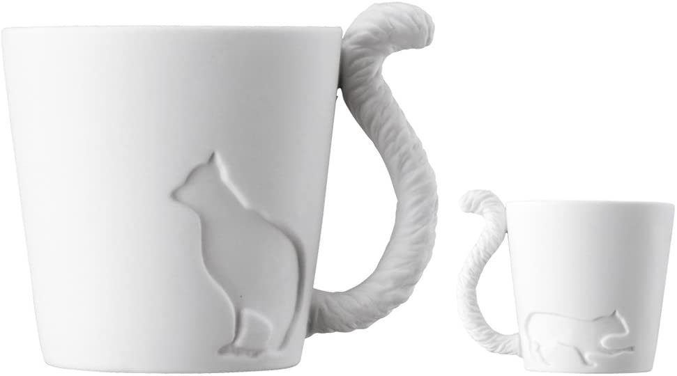 - CONTRAER - Tasse Tasse mit Katze - Katzenmotiv - Tasse mit Katzenschwänzchen als Griff - Mugtail - Teebecher Kaffee Tasse Katze Teelicht