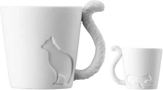 - CONTRAER - Tasse »Tasse mit Katze - Katzenmotiv - Tasse mit Katzenschwänzchen als Griff - Mugtail - Teebecher Kaffee Tasse Katze Teelicht«