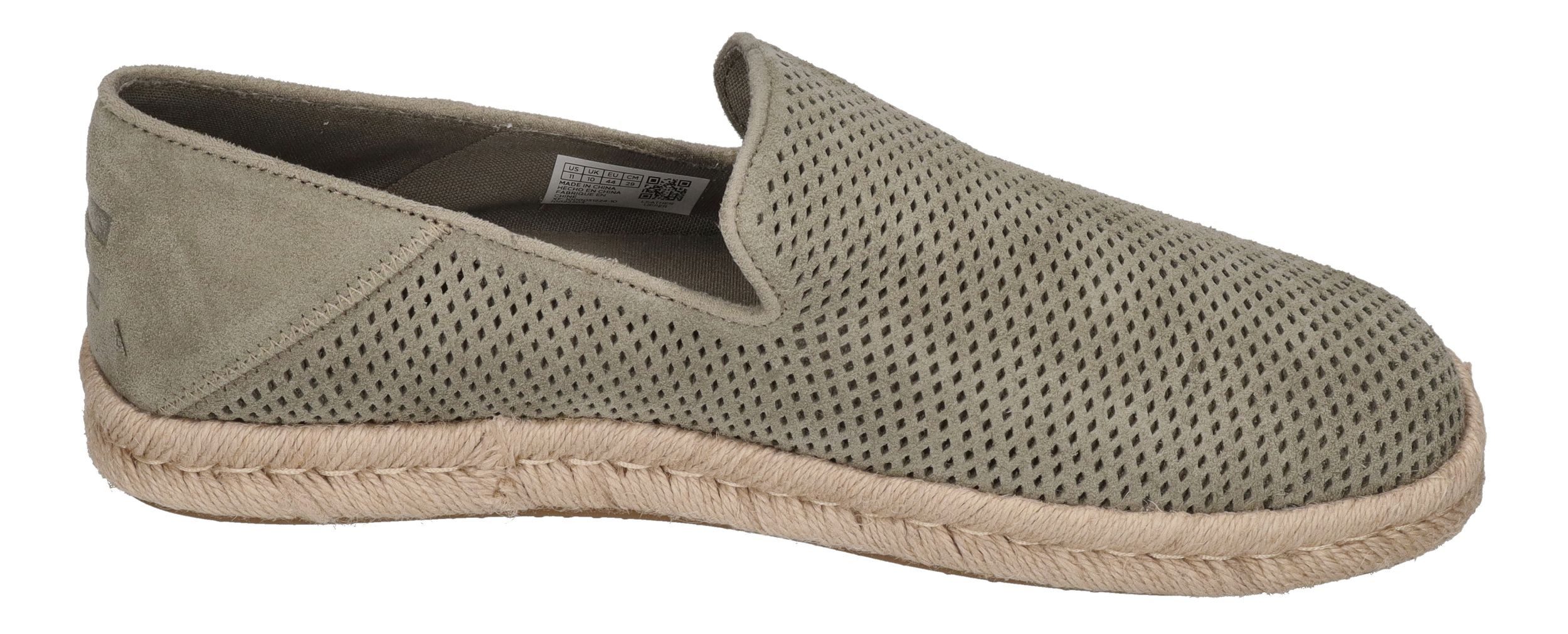 TOMS SANTIAGO Espadrille Vetiver Grey Diamond Perforated Suede
