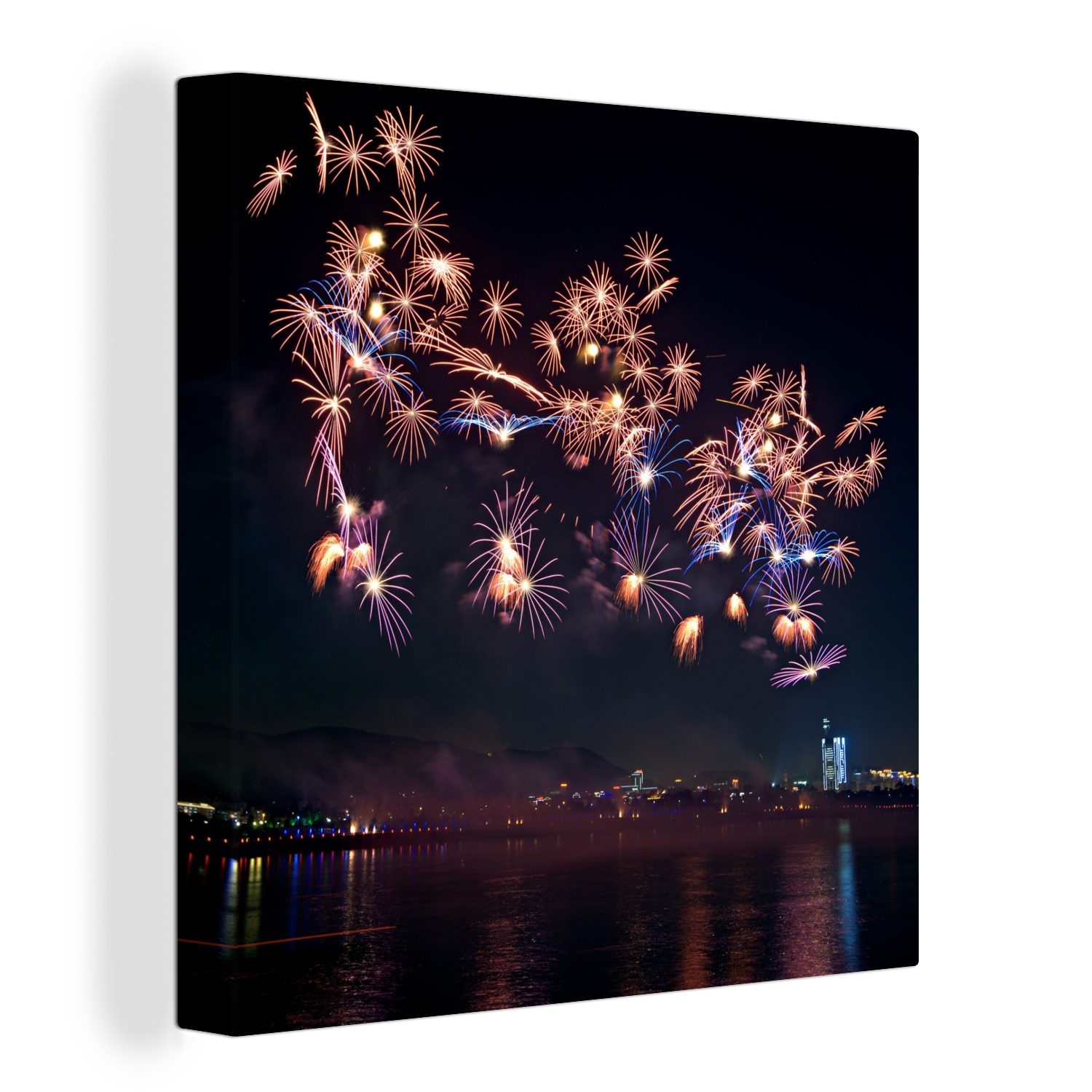 OneMillionCanvasses® Leinwandbild Buntes Feuerwerk über Changsha in China, (1 St), Leinwand Bilder für Wohnzimmer Schlafzimmer
