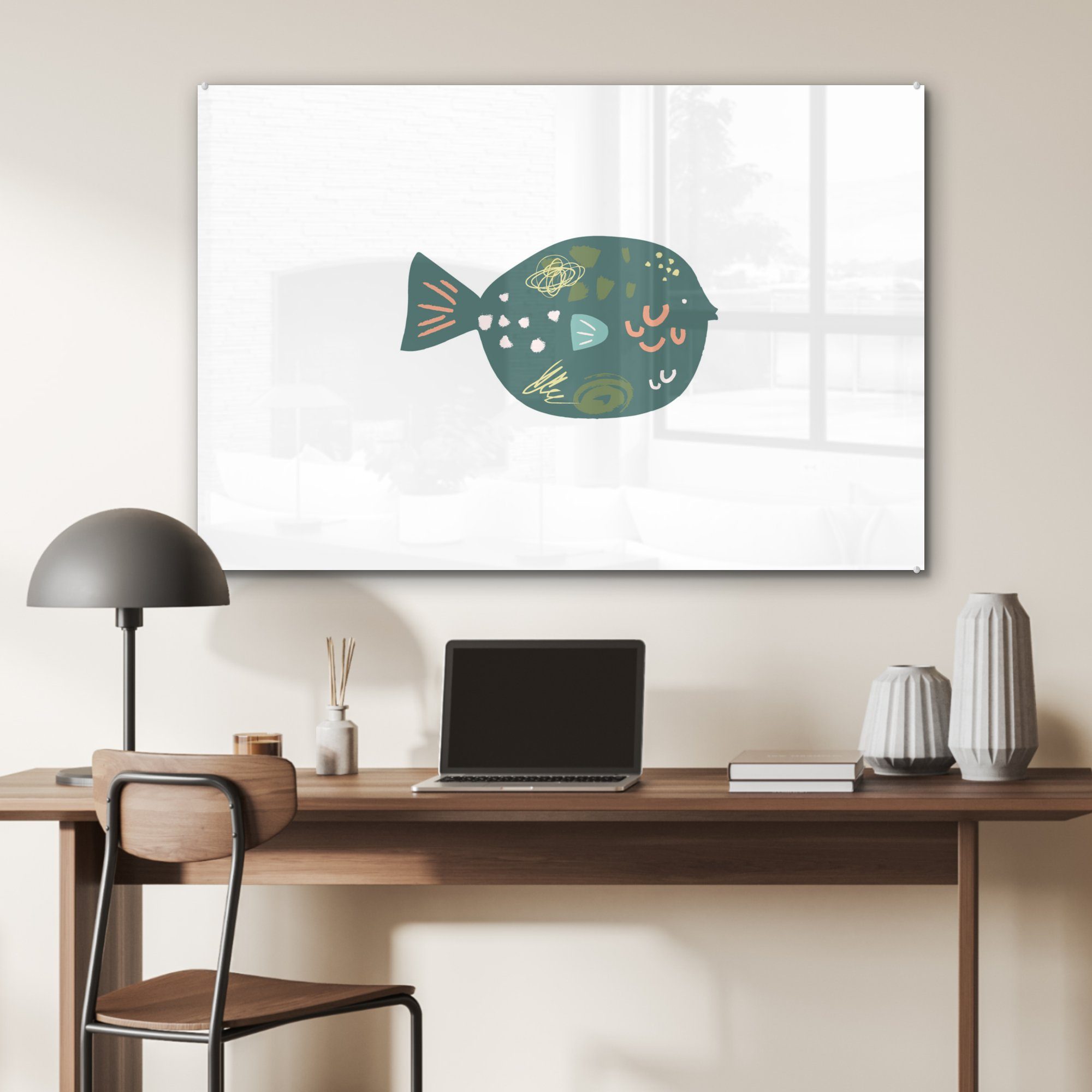 St), Schlafzimmer - - Grün & MuchoWow Fisch Acrylglasbilder Wohnzimmer Acrylglasbild Pastell, (1