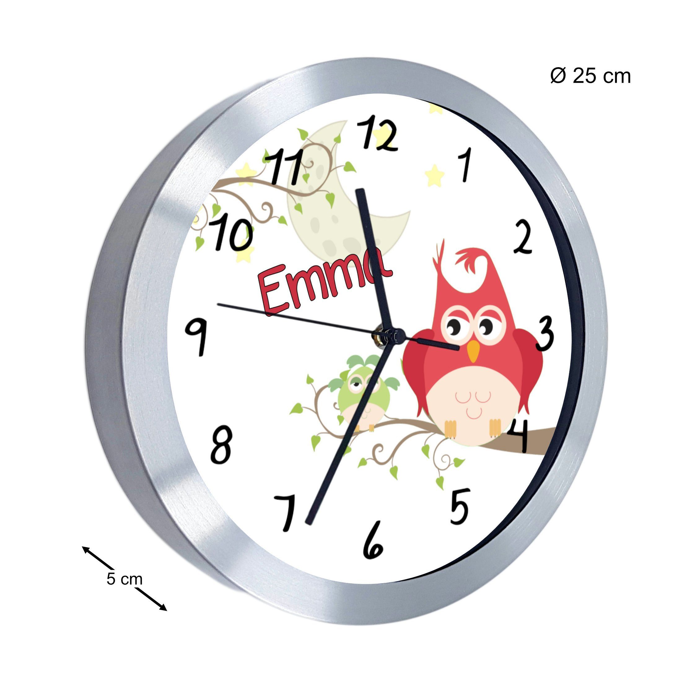 personalisiert Kinder Funkwanduhr Wanduhr Kinderzimmer CreaDesign Eule Mama