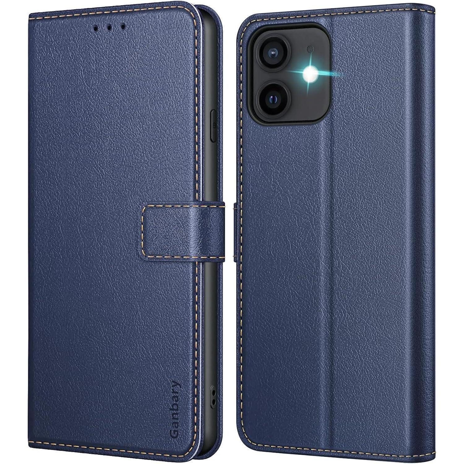 LuxusKollektion Flip Case Handyhülle iPhone 12/12 Pro Klapphülle Blau in Lederoptik