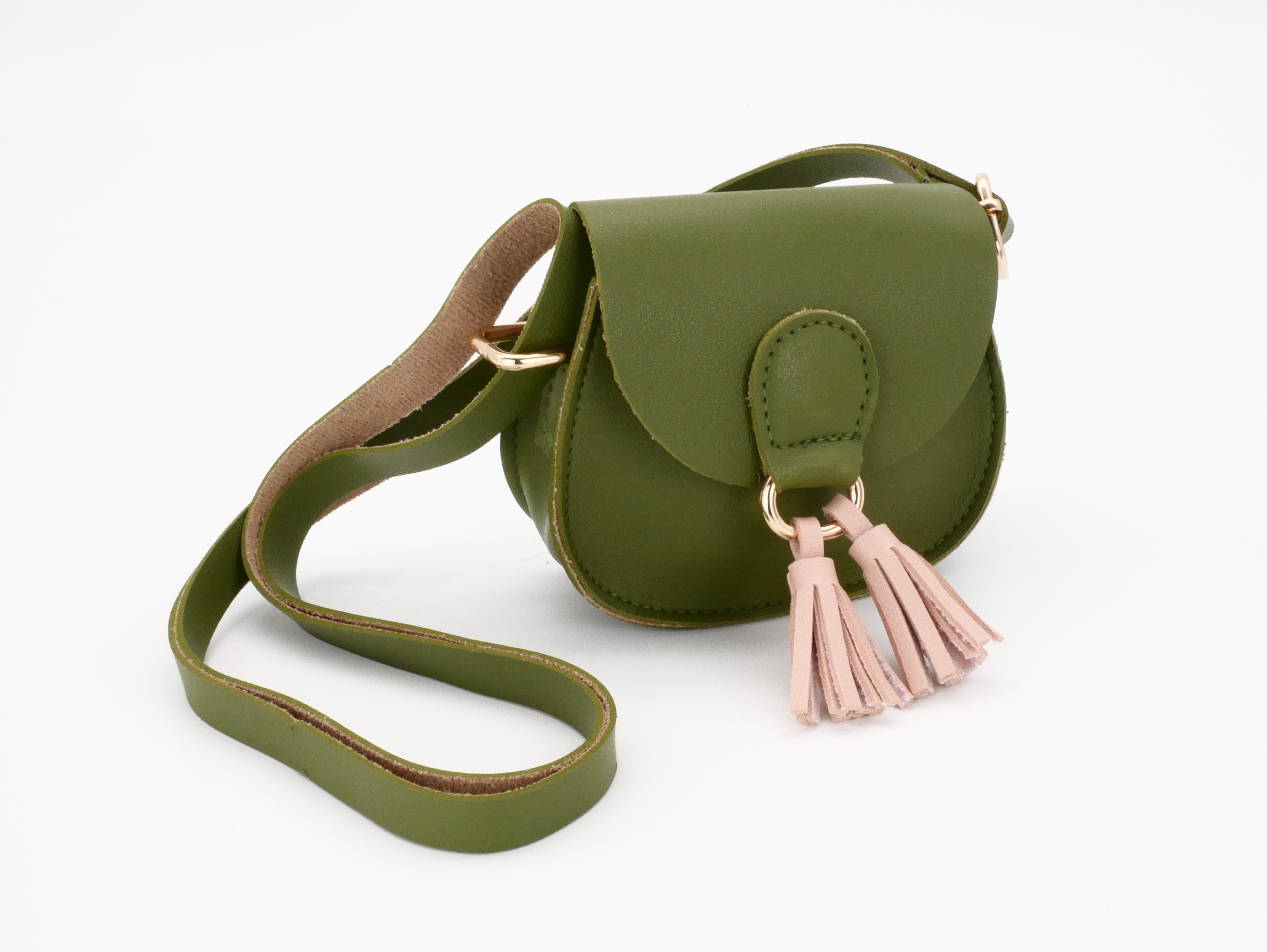 GlücksNugget Kindergartentasche Moosgrüne Mädchentasche mit rosa Anhänger