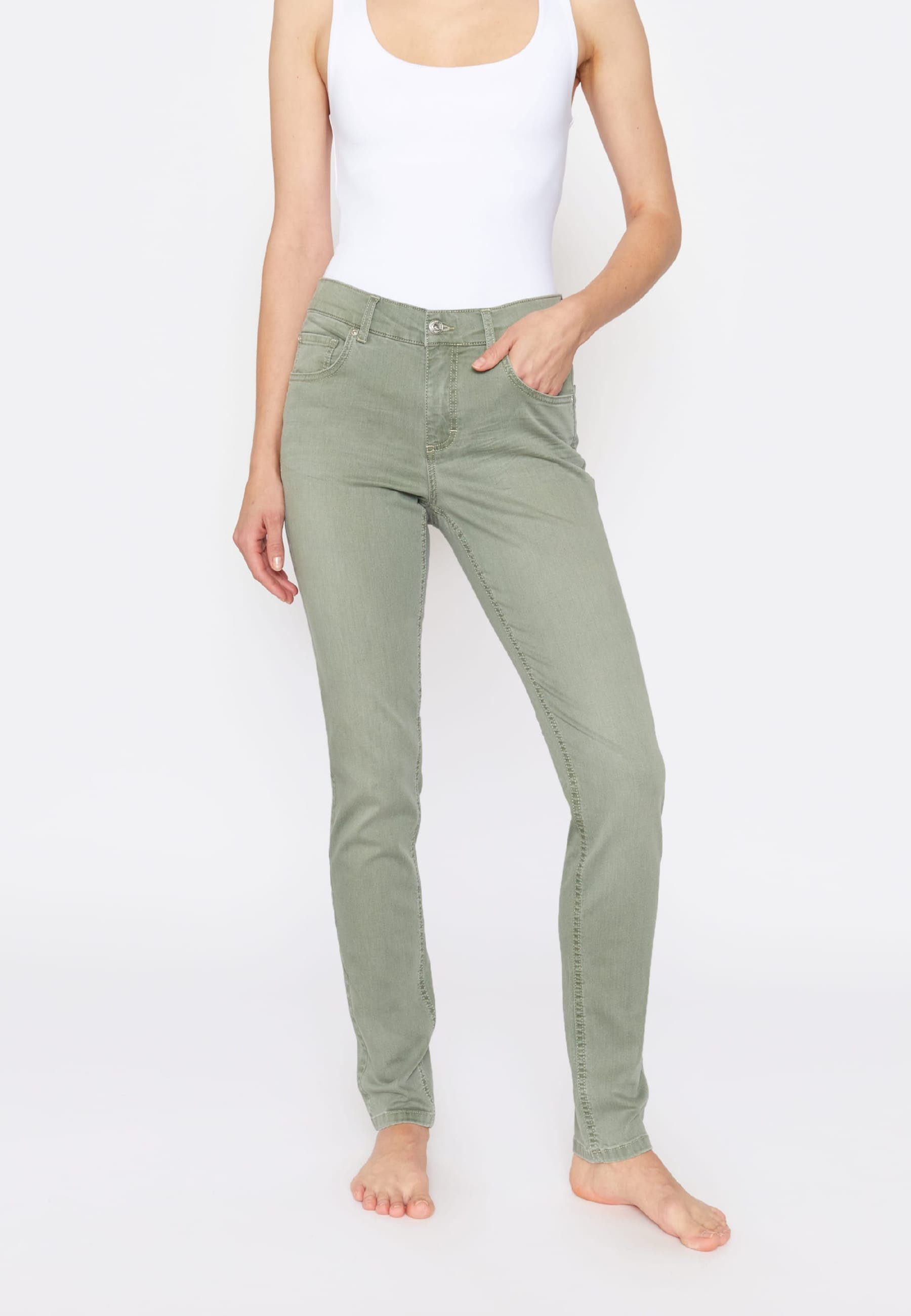 ANGELS Slim-fit-Jeans Jeans Skinny mit Organic Cotton mit Label-Applikationen grün