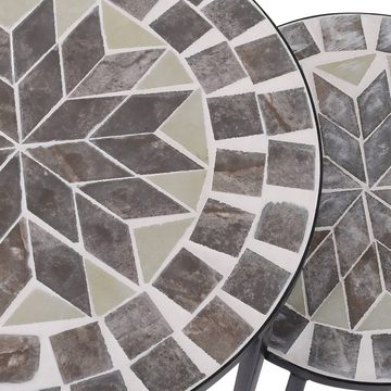 Raburg Beistelltisch Mosaik-Blumenhocker MAYLA in BLAU-GRAU-MINT, Metallgestell (2er-Set, rund), Höhe 54 & 62 cm, Durchmesser 30 & 40 cm