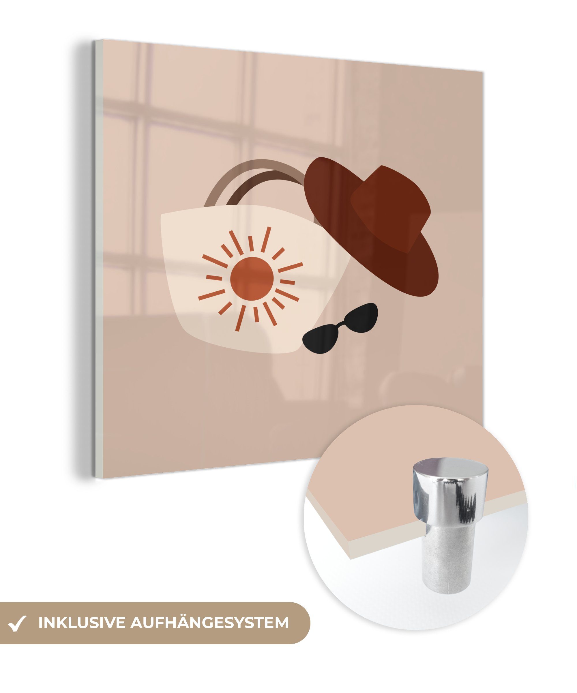 - auf Wanddekoration (1 Bilder St), - Wandbild Glasbilder Glas - - Tasche, Glas Hut - Foto MuchoWow Sonnenbrille auf Acrylglasbild