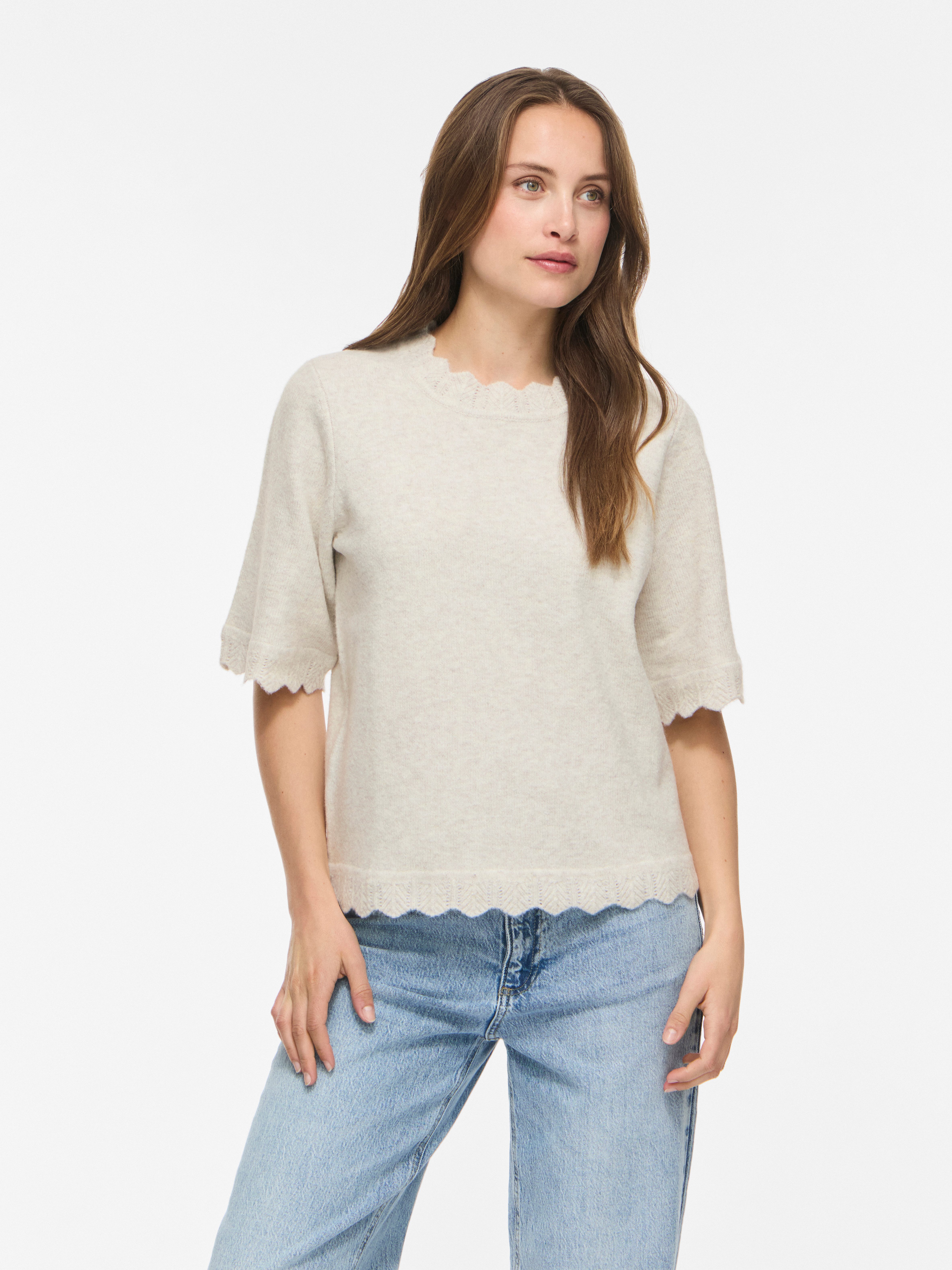 Vila Kurzarmpullover VINIKOLINA O-NECK 2/4 KNIT TOP - NOOS Materialmix, normal geschnitten