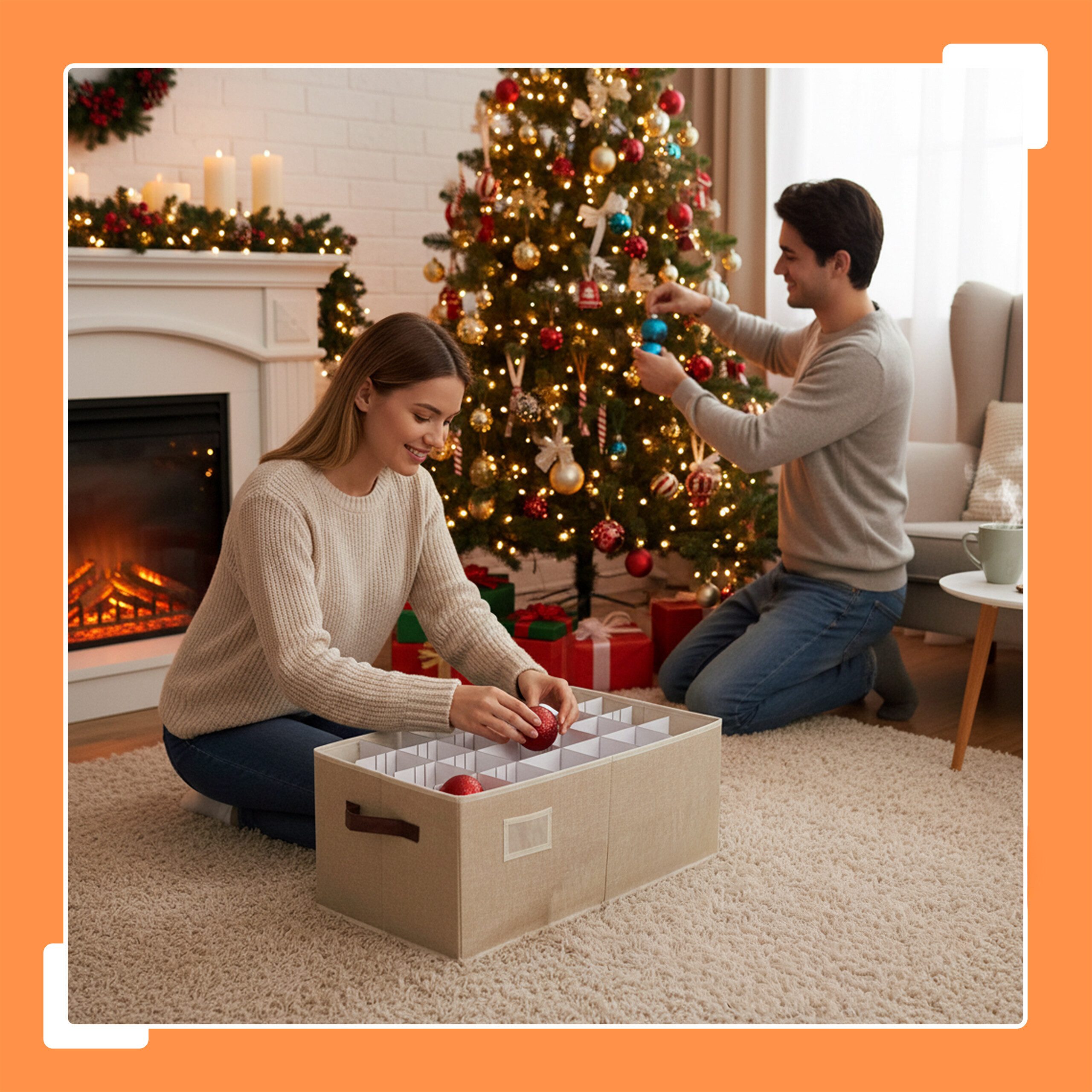 relaxdays Aufbewahrungsbox Weihnachtskugel Aufbewahrungsbox, Beige