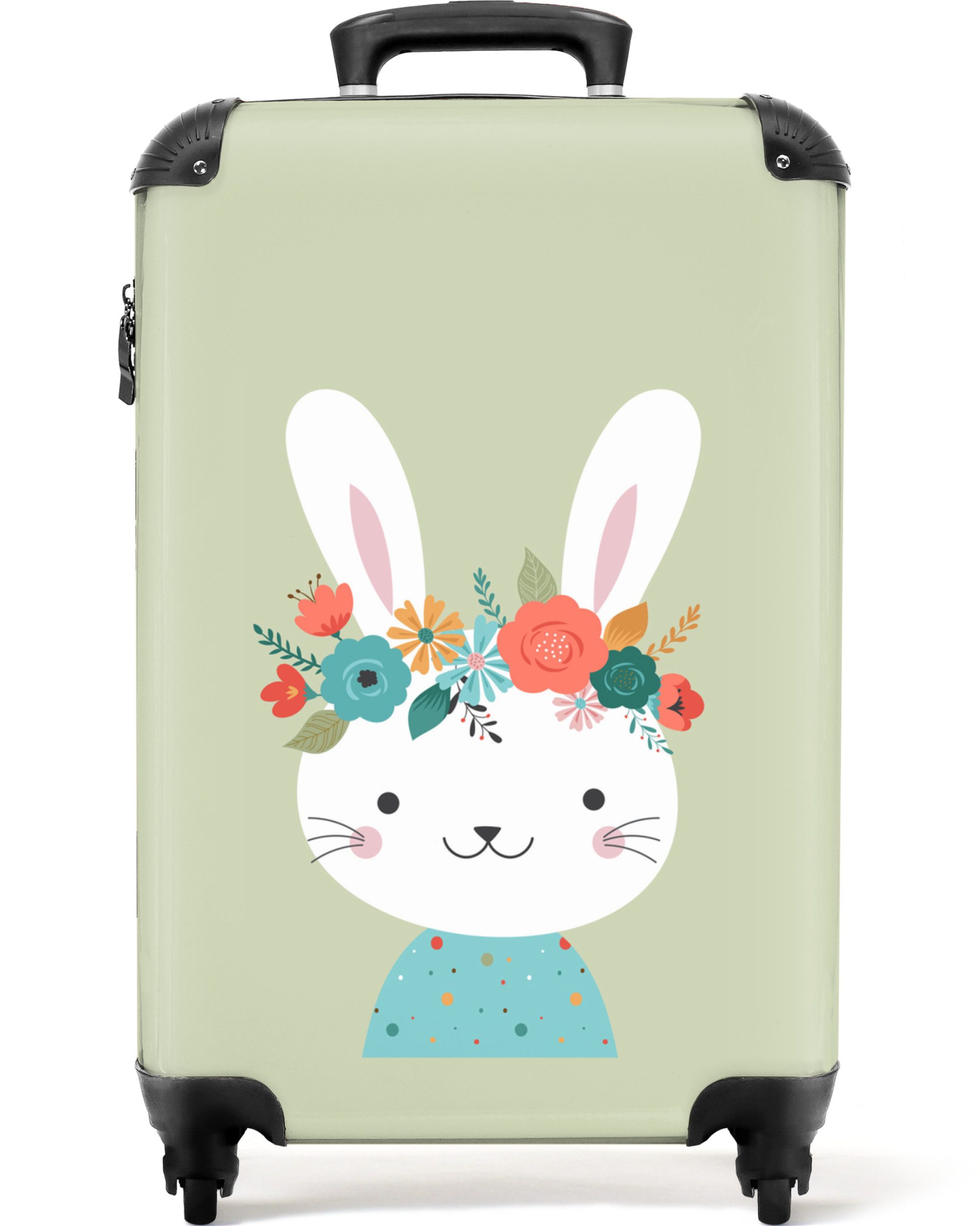NoBoringSuitcases.com© Kinderkoffer Kaninchen - Blumenkrone - Tiere - Mädchen - Kind 55x35x20cm, Handgepäck-Koffer, Kinderkoffer, Reisekoffer Mädchen