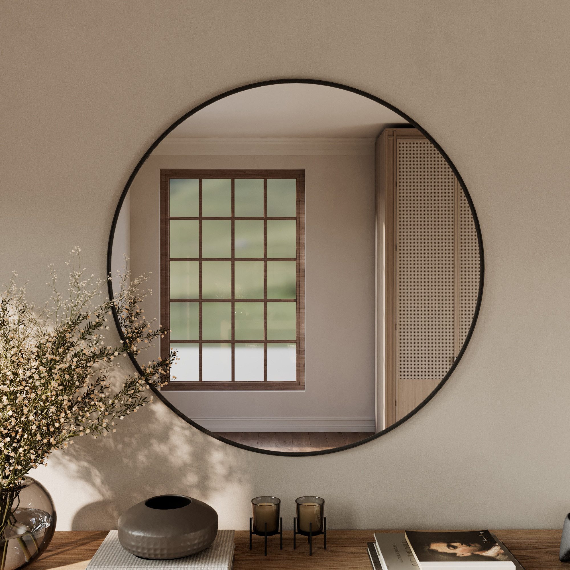 MySpiegel.de Wandspiegel Runder Wandspiegel mit Alurahmen in Schwarz und Be günstig online kaufen