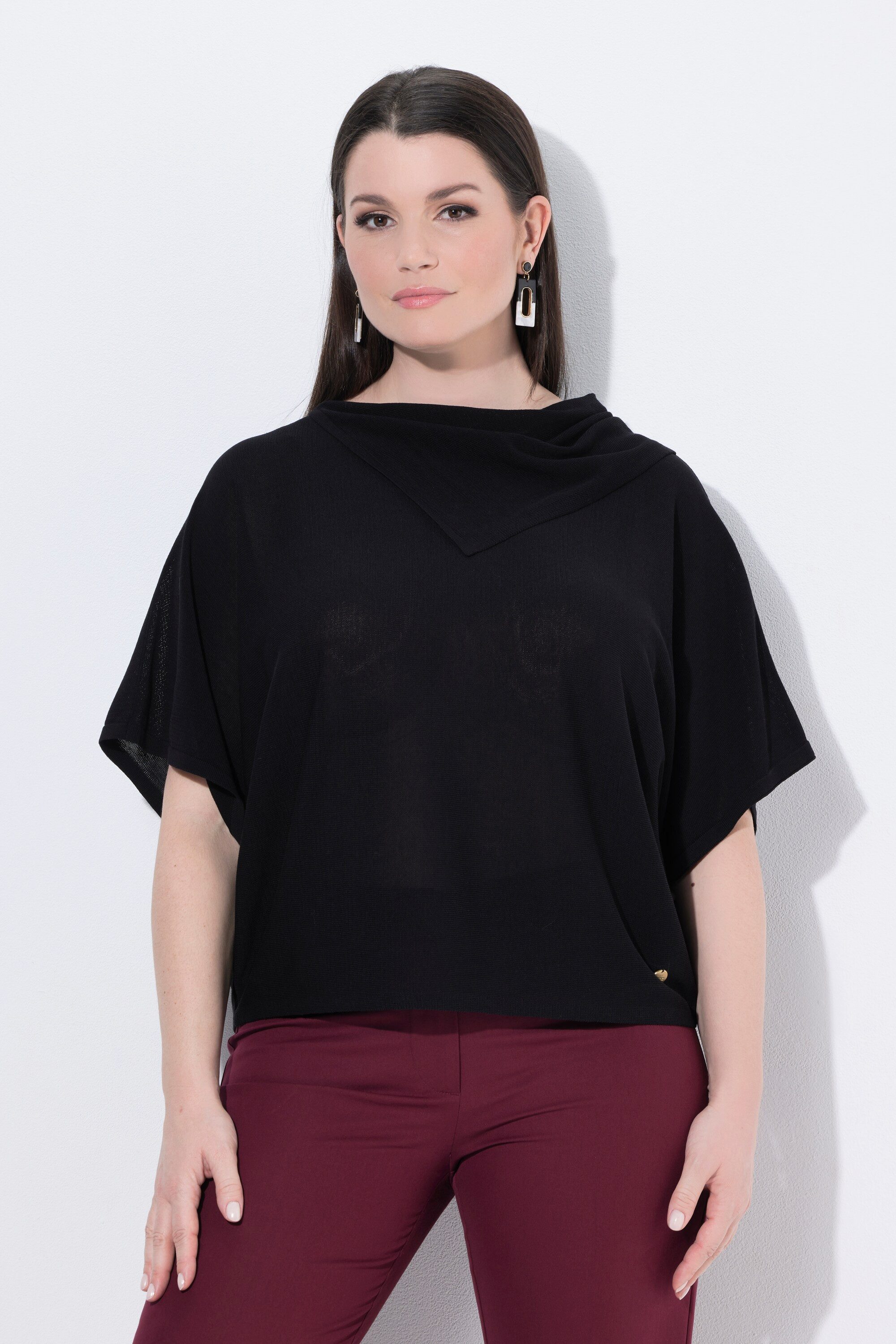 Ulla Popken Strickpullover Pullover Querstrick Oversized Stehkragen Halbarm