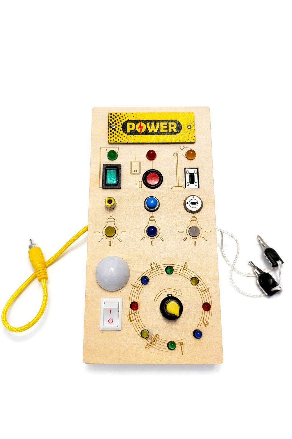 Lernspielzeug Montessori Busy-Board LED Licht Schalter Lernspiel, Englische Musik (Einzelset, 1-St., Einzelprodukt), fördert Lern- und Denkfähigkeit der Kinder, Englische Töne