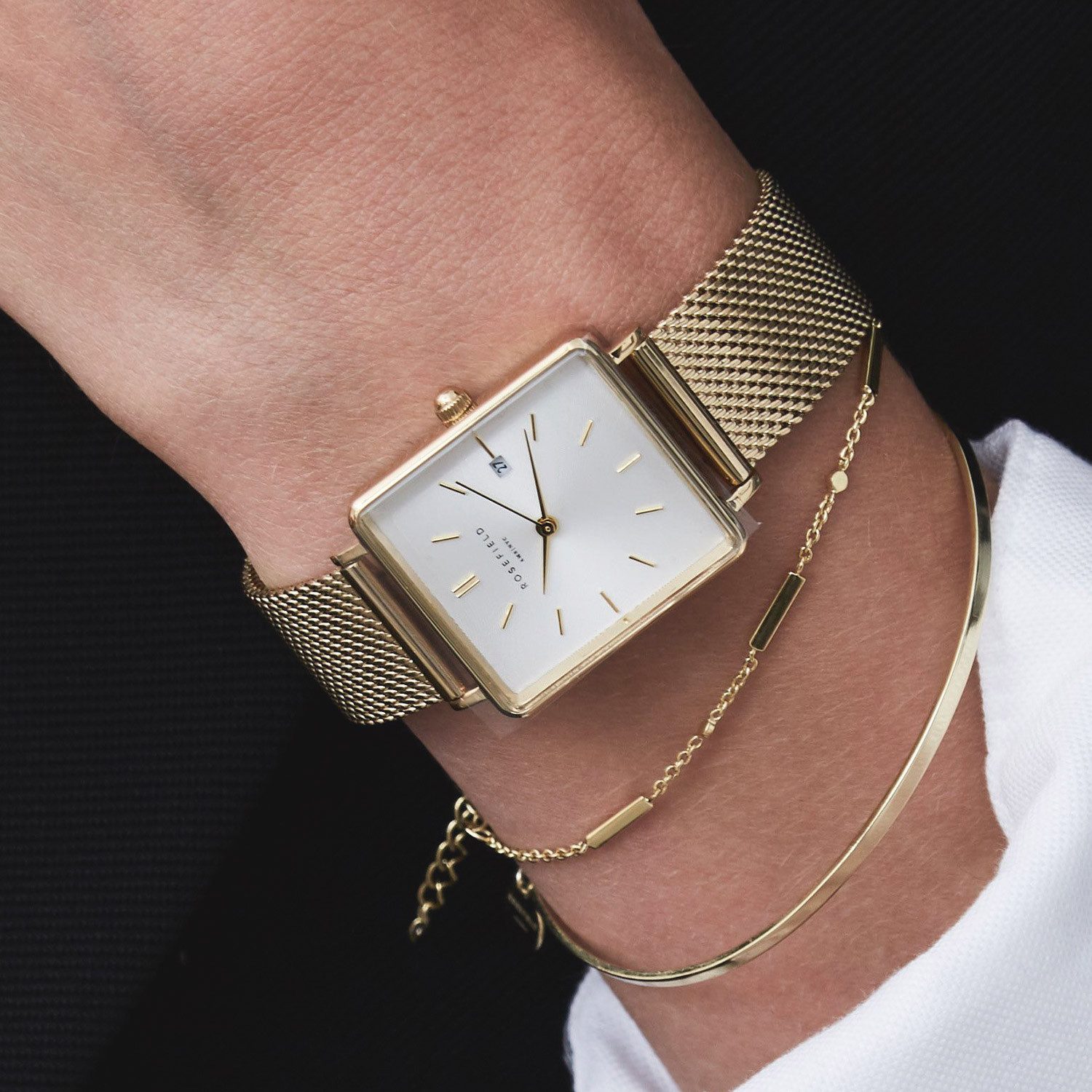 ROSEFIELD Quarzuhr Boxy Gold Mesh Medium