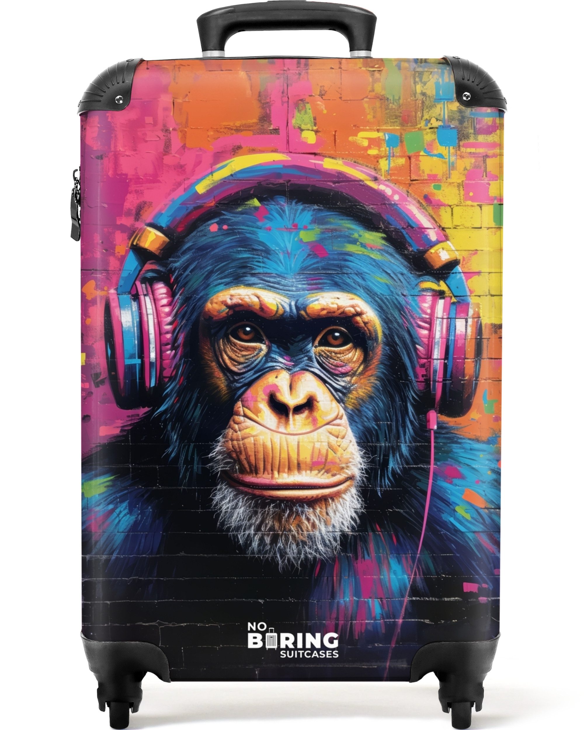 NoBoringSuitcases.com© Hartschalen-Trolley Buntes Äffchen mit Kopfhörern günstig online kaufen