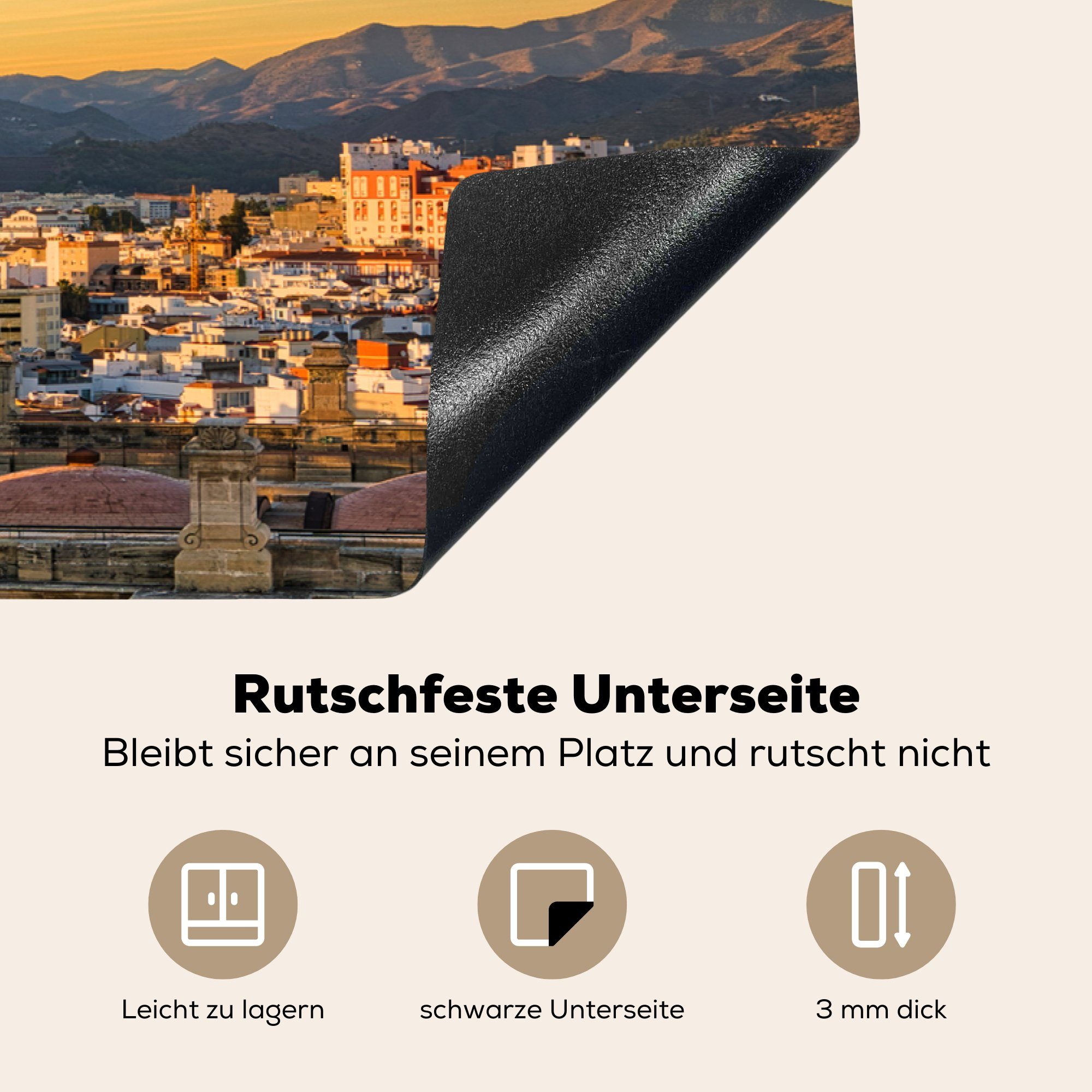 tlg), Schutz Induktionskochfeld Ceranfeldabdeckung bei die Kathedrale Herdblende-/Abdeckplatte (1 für von cm, 81x52 Málaga MuchoWow küche, Vinyl, Die Sonnenuntergang,