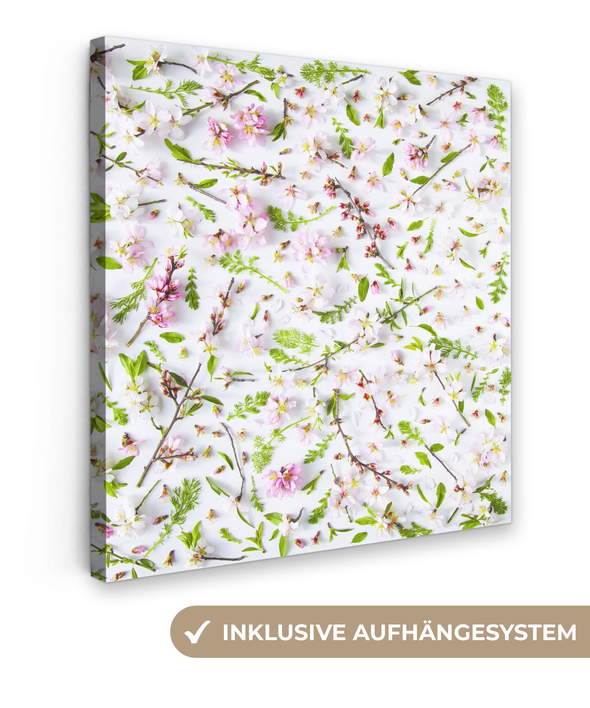 OneMillionCanvasses® Leinwandbild Ein weißes und rosa Blumenmuster, (1 St), Leinwand Bilder für Wohnzimmer Schlafzimmer, 20x20 cm