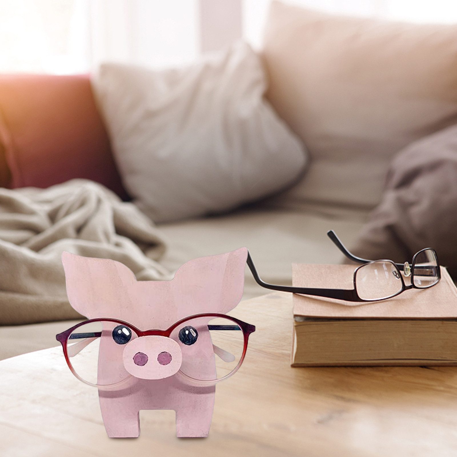 GarveeMore Podest Hölzerner Brillenhalter Ständer Kreative Tierform Sonnenbrille Display, Display Rack für Home Desk Nachttisch Pinguin,Schwein,Katze Muste