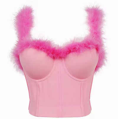 Quality Elegance Spaghettitop Pink fluff feather Spaghetti Top Sexy Bustier