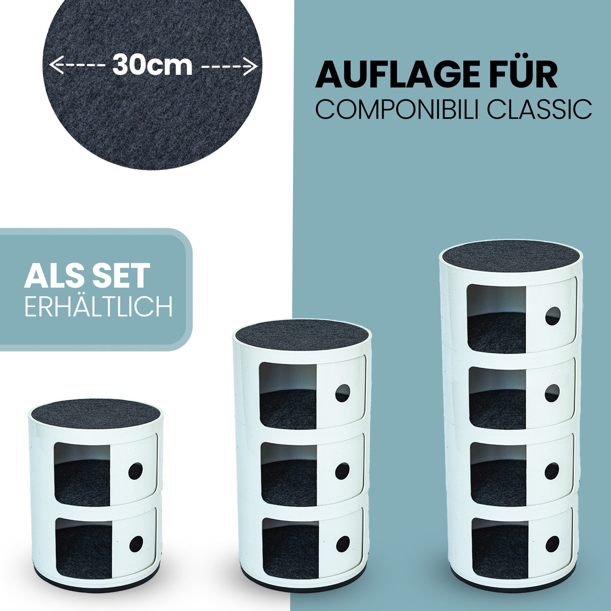Easy and Green Nachttisch Rund Filzauflage 30cm für Kartell Componibili - M günstig online kaufen