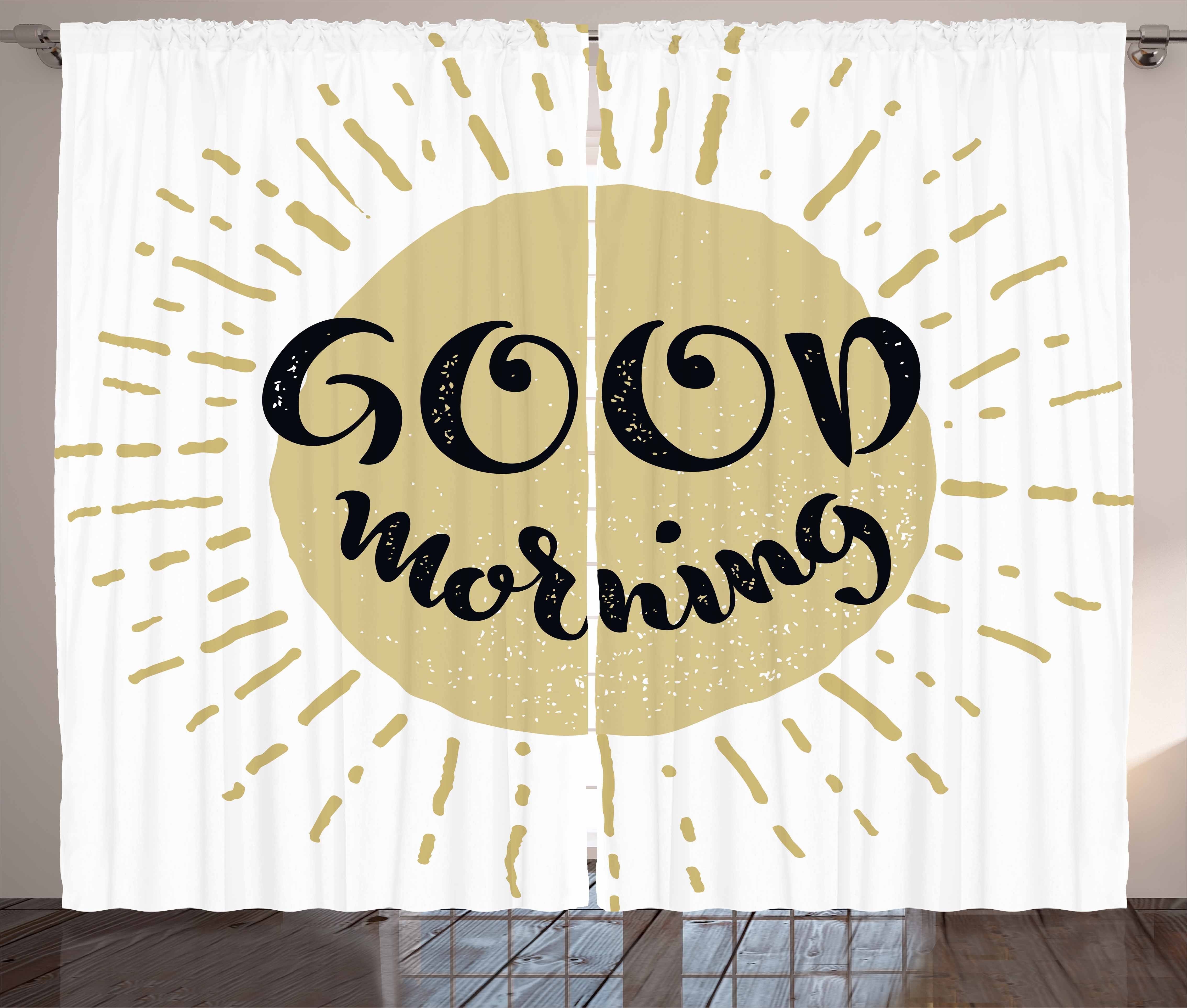 Gardine Schlafzimmer Kräuselband Abakuhaus, Morgen Sonnenschein Vorhang Schlaufen Sun Cartoon mit Guten und Haken