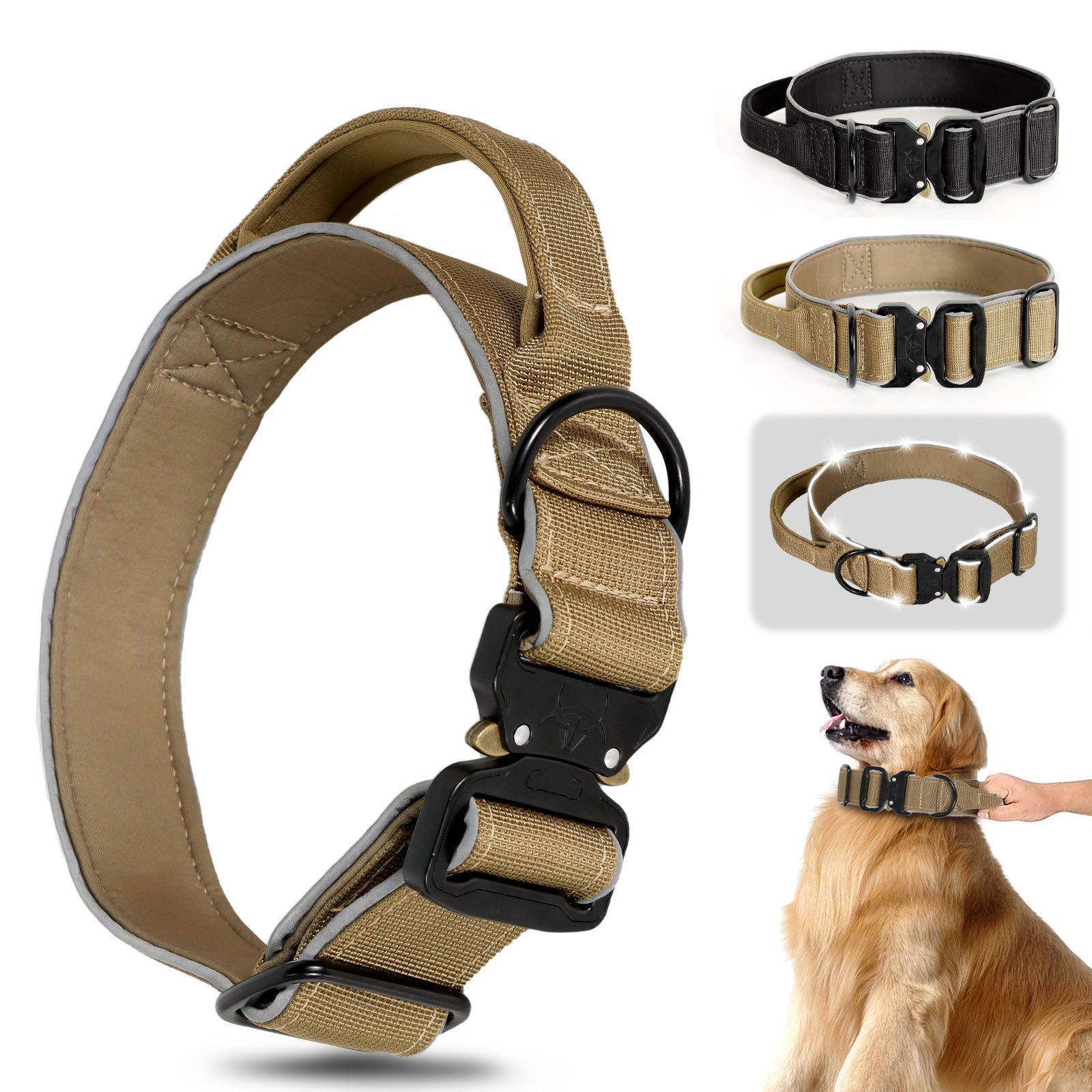 DAITORE Hunde-Halsband Halsband mit Metallschnalle für Hunde Khaki / Schwarz