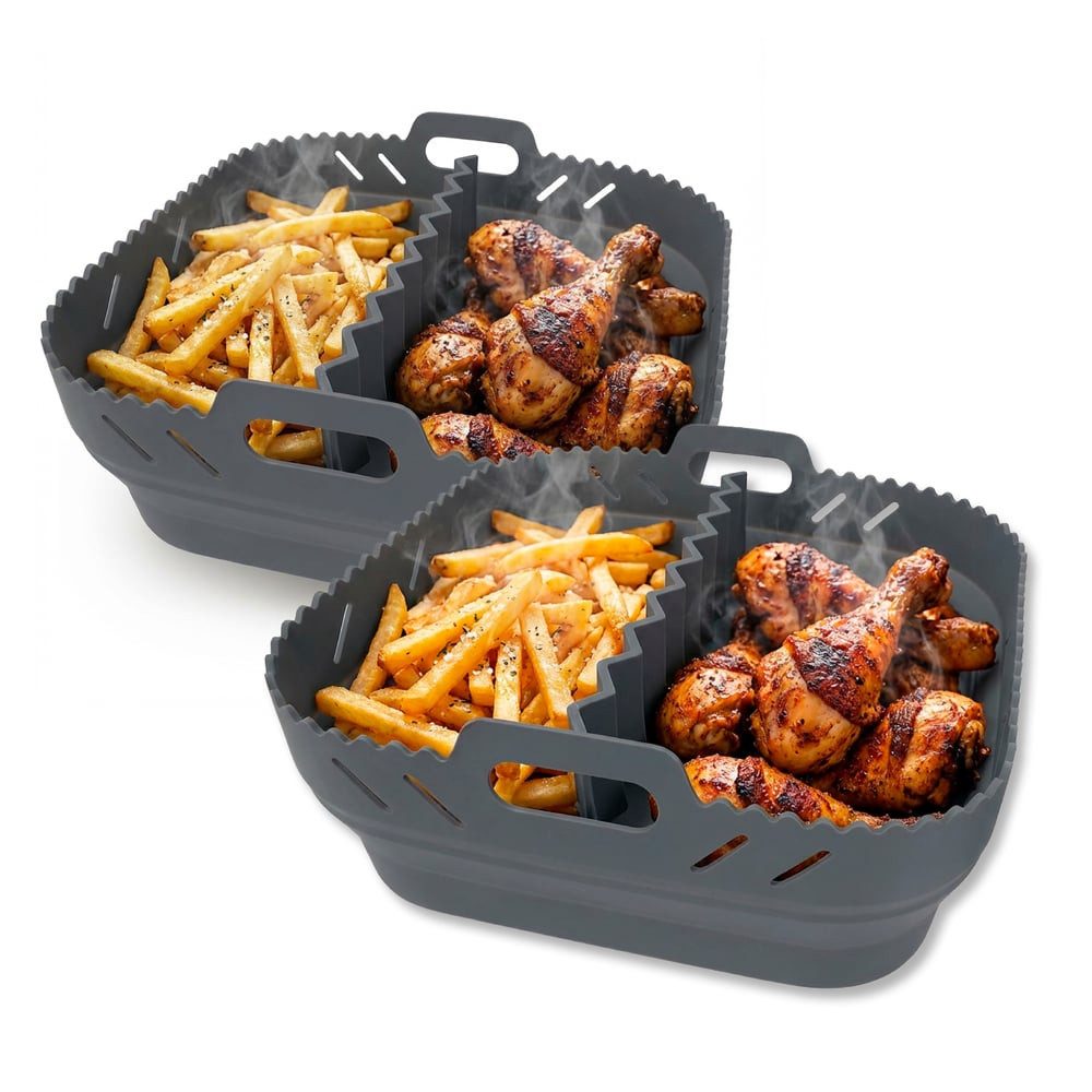 GOURMETmaxx Backform Silikonform Heißluftfritteuse ab 4 L - 2er-Set - mit Trennwand, (2-tlg), Heißluftfritteuse Zubehör Silikon Backform, kreieren, garen, servieren