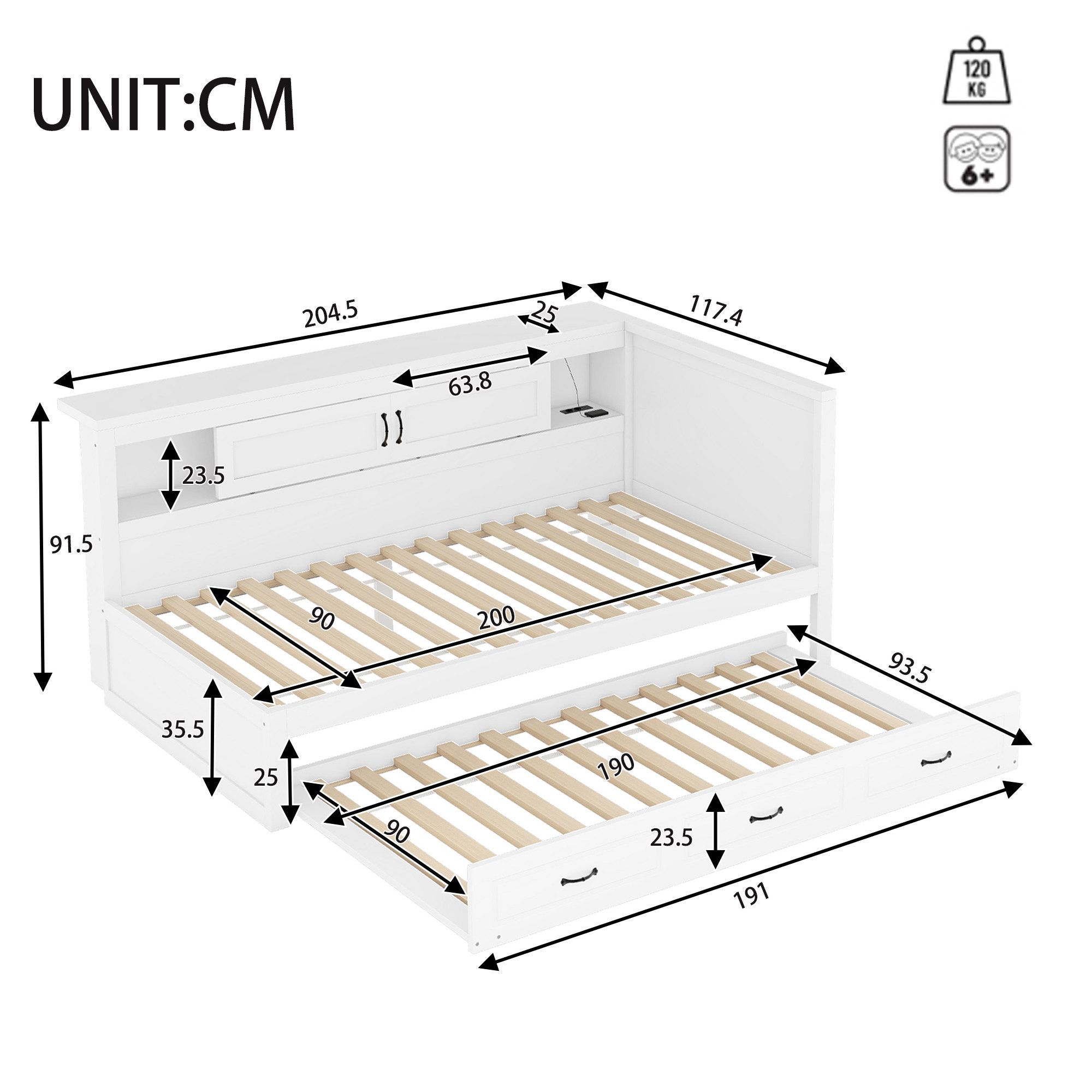 Ulife Daybett Tagesbett, Schlafsofa, mit Ausziehbares Bett, LED-Leuchten, S günstig online kaufen