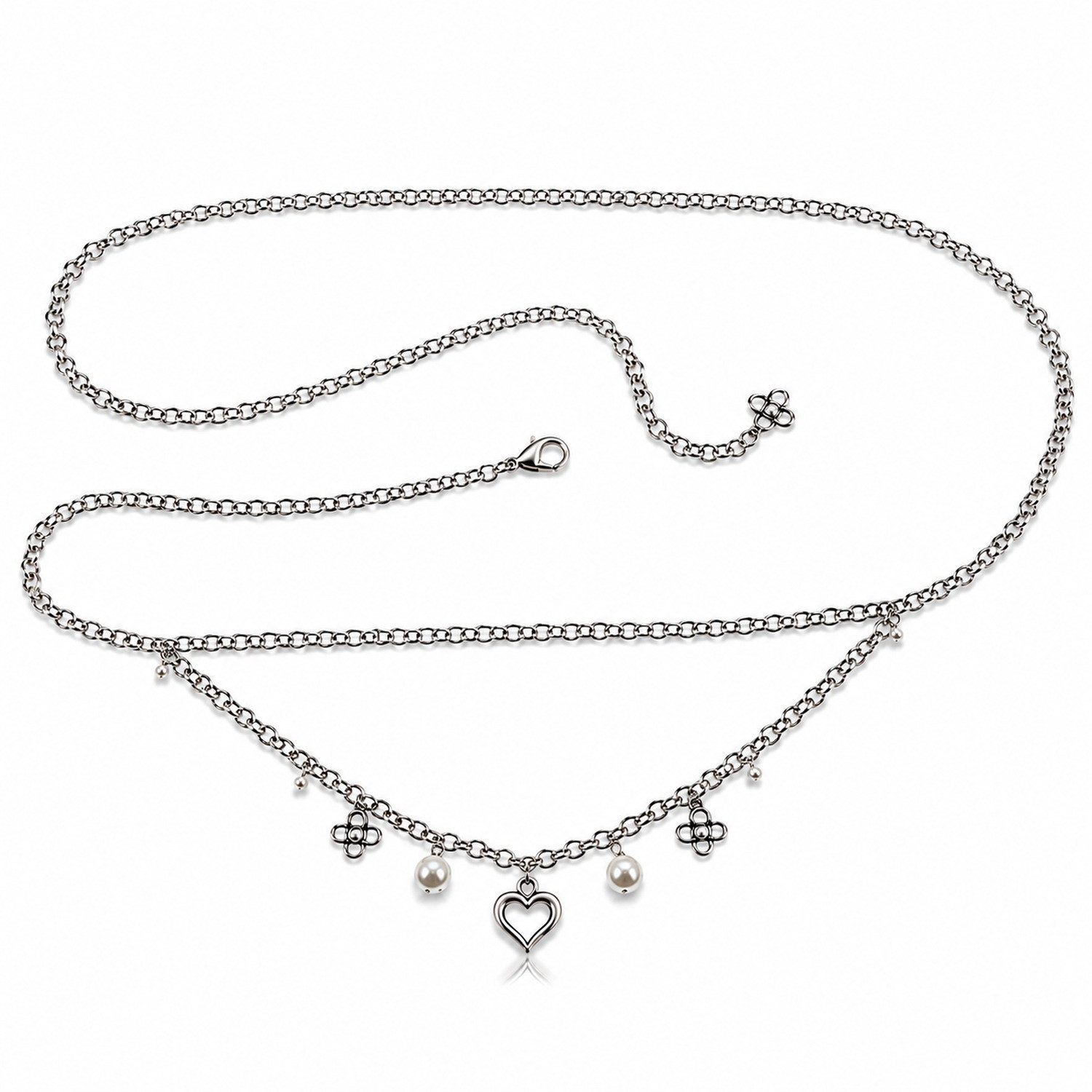 LUISIA® Gürtelschnalle Ketten-Trachtengürtel 'Herz und Perle', Altsilber