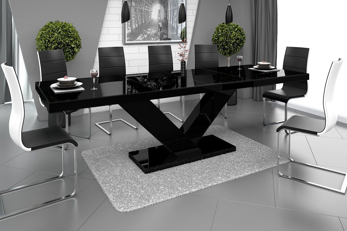 designimpex Esstisch Design Tisch HE-999 Schwarz Hochglanz ausziehbar 160 bis 256 cm