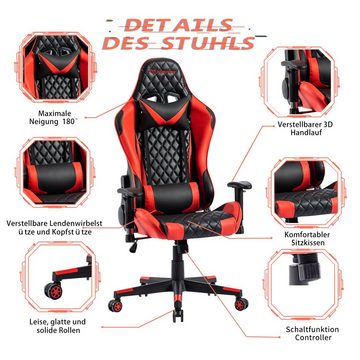 IKIDO Gaming-Stuhl Ergonomischer Spielestuhl (Professioneller Gamingstuhl), Verstellbare Rückenlehne, Ergonomischer Rahmen, Stoßdämpfendes Kissen