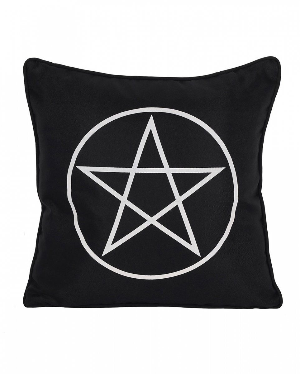 Pentagramm Zierkissen & Schwarz Tagesdecke 35cm, Weiße Horror-Shop