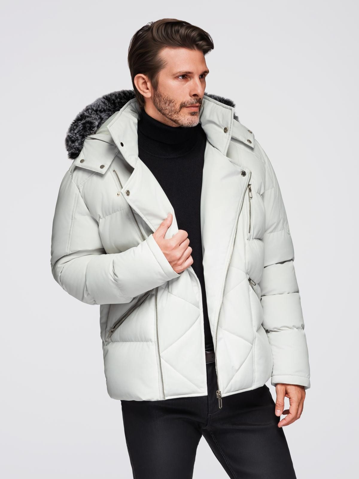 OMBRE Winterjacke Gesteppte Herrenjacke im Bikerstil mit Kapuze