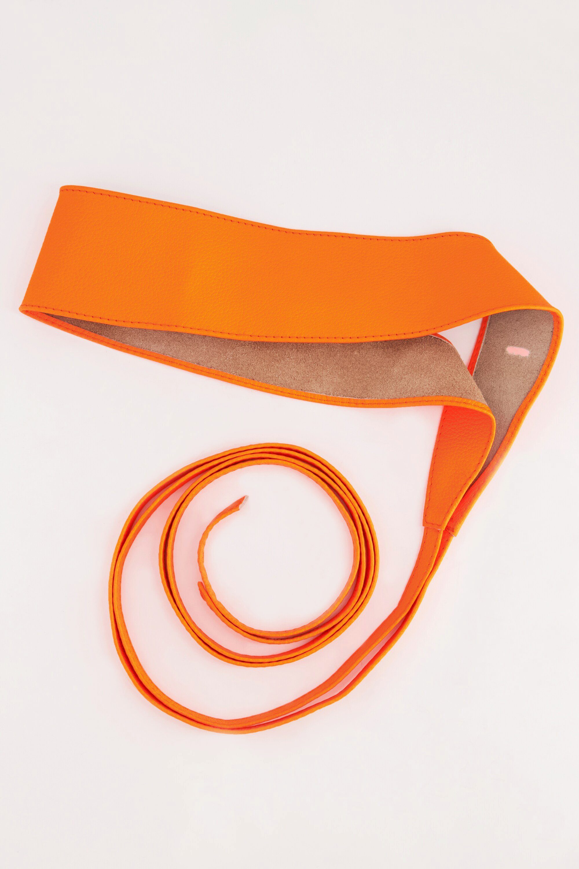 Ulla Popken Hüftgürtel Ledergürtel Bindegürtel lange Bänder kräftiges orange