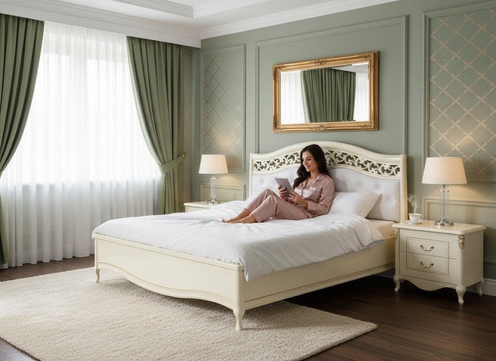 Xlmoebel Bett Klassisches königliches Doppelbett im Chippendale-Stil Sofort (Bett), Hergestellt in Europa
