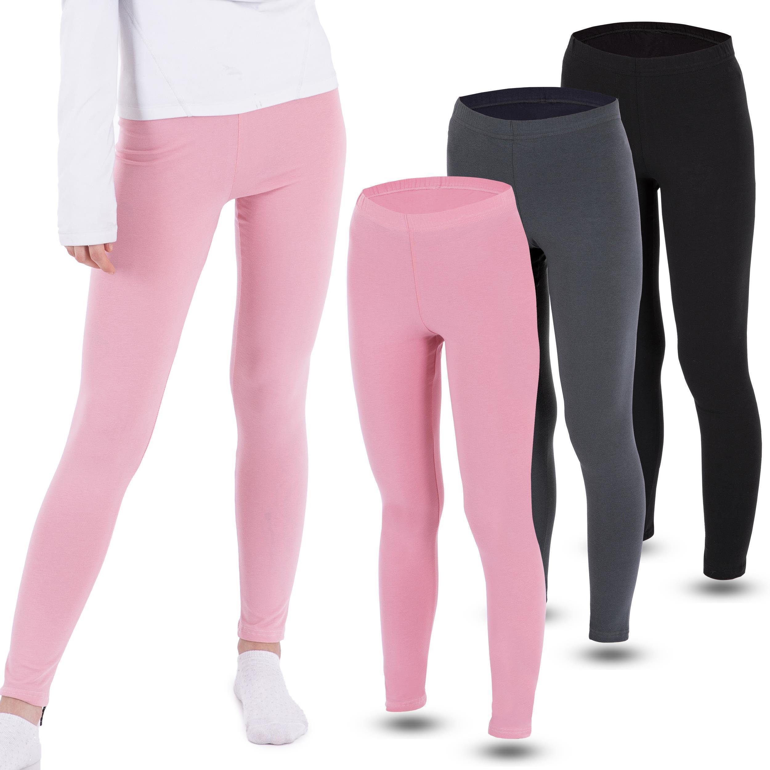 LOREZA Leggings 3 Mädchen Leggings Set lang Baumwolle blickdicht Freizeithose elastisc (3-tlg) elastischer Bund