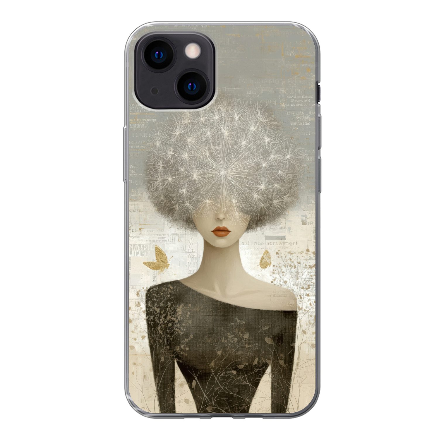 MuchoWow Handyhülle für Apple iPhone 13 Fluff - Frau - Beige, Smartphone-Bumper, Print, Handy Schutzhülle Dünn