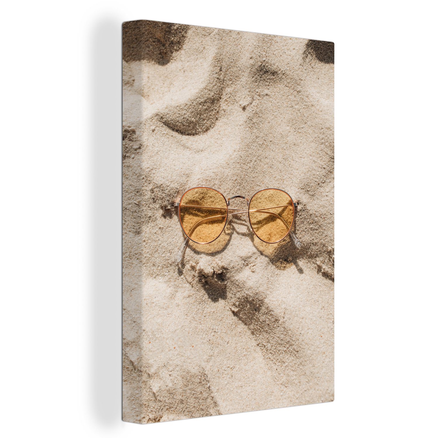OneMillionCanvasses® Leinwandbild Sonnenbrille - Sand - Orange, (1 St), Leinwandbild fertig bespannt inkl. Zackenaufhänger, Gemälde, 20x30 cm | Leinwandbilder