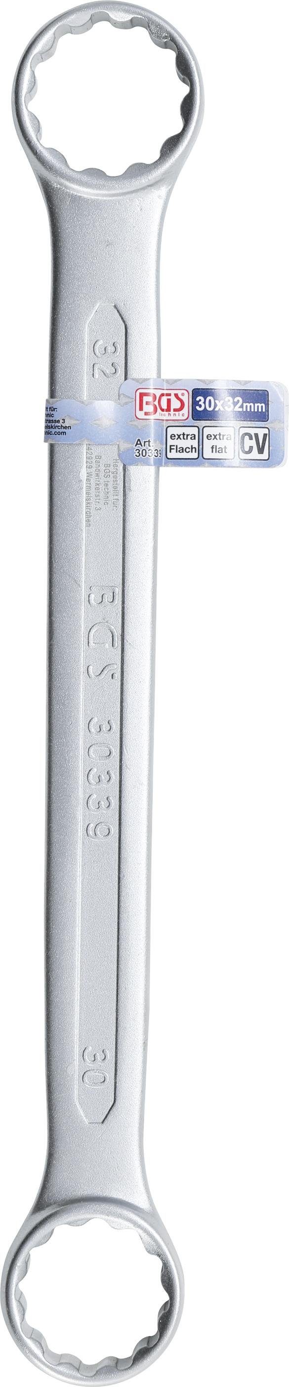 Doppel-Ringschlüssel, extra technic 30 SW mm x 32 BGS flach, Ringschlüssel