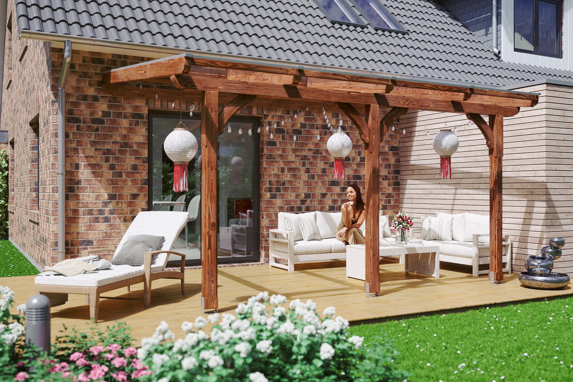 Skanholz Terrassendach Rimini, BxT: 434x300 cm, Bedachung Doppelstegplatten, Douglasie