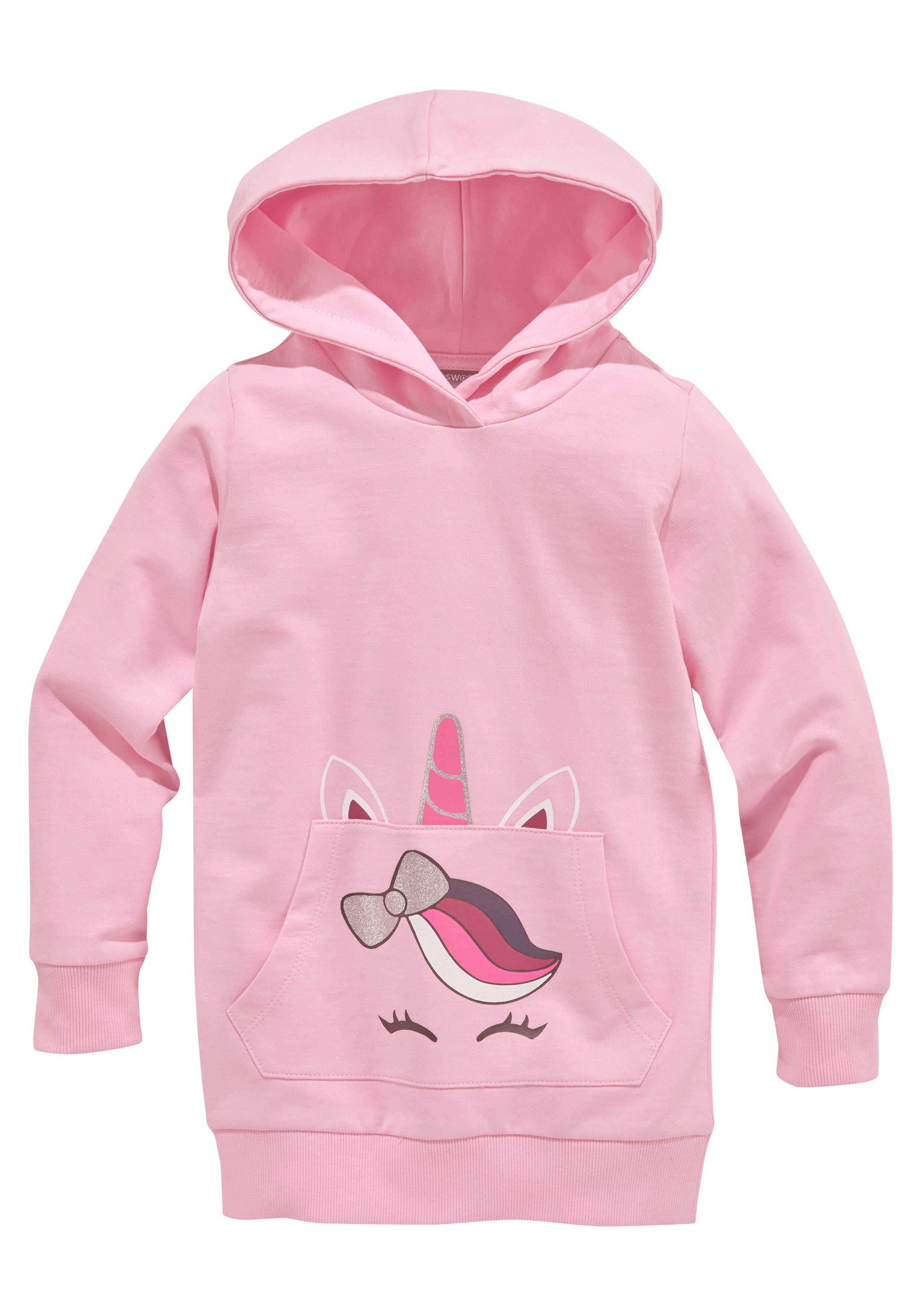 KIDSWORLD Kapuzensweatshirt, Longsweatshirt mit niedlichem Einhorn Langarm, Basic-Passform, bedruckt, mit Kapuze, aus Baumwolle. Reduzierter Preis € 19,99. Unverbindliche Preisempfehlung € 24,99, (€ 19,99 pro 1 Stk)