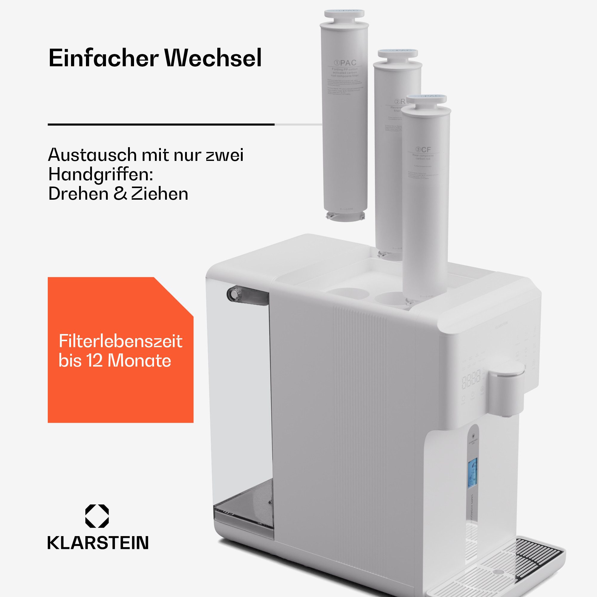 Klarstein Wasserfilter AquaFina CF Filter, Zubehör für AquaLine CF, 2-in-1 Filtersystem Wasseraufbereitung Carbon-Filter