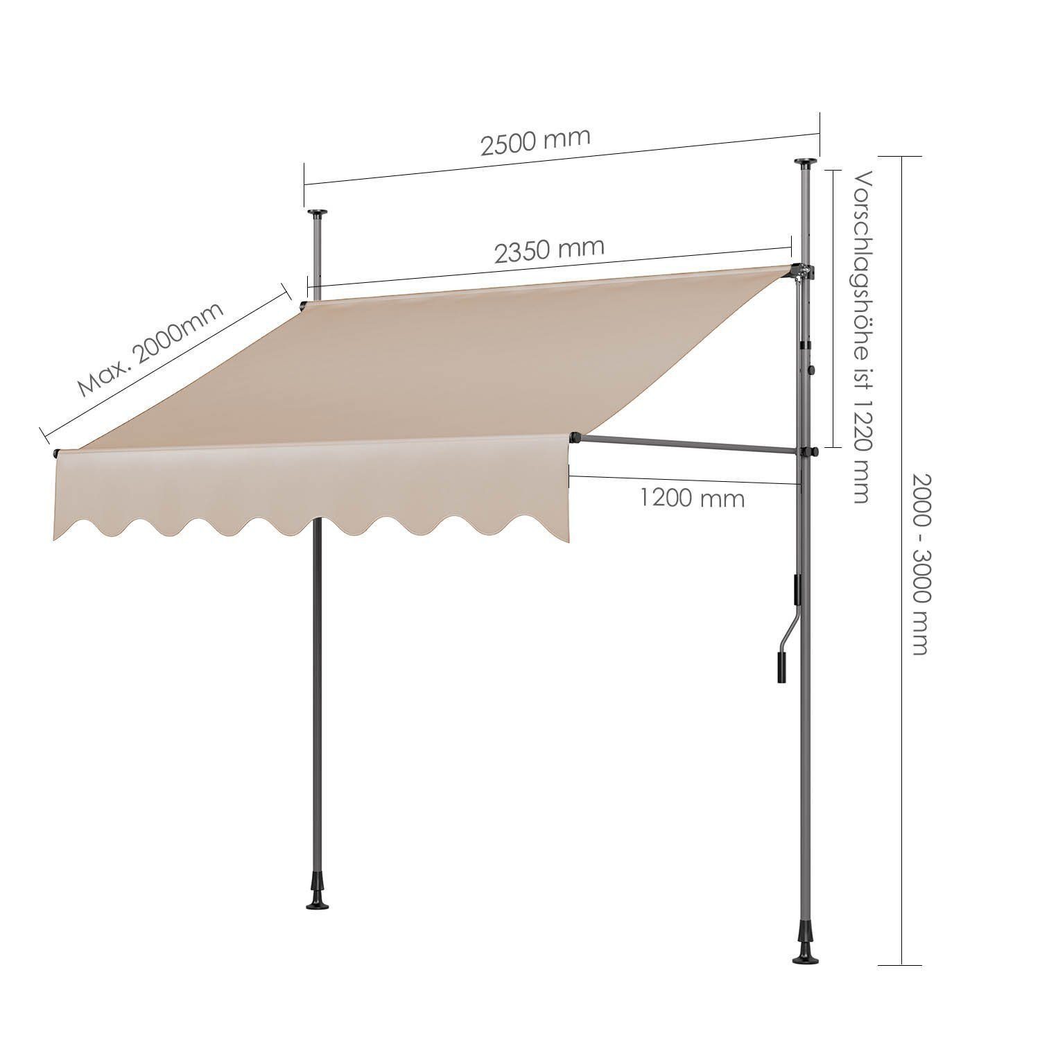 TLGREEN Klemmmarkise,Balkonmarkise,Sonnenschutz mit Handkurbel, (Wasserdicht UV-beständig Höhenverstellbar) UV-Beständig,Höhenverstellbar