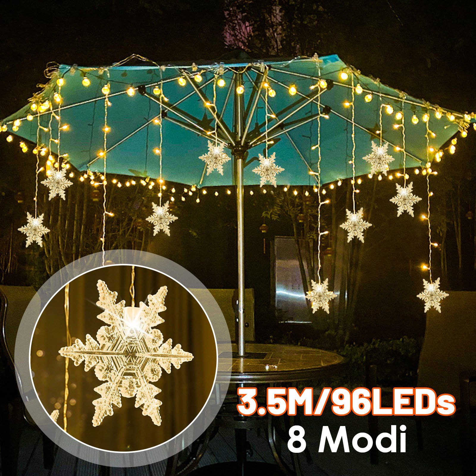 Clanmacy LEDLichterkette Schneeflocke Lichterketten 3.5m 96LED