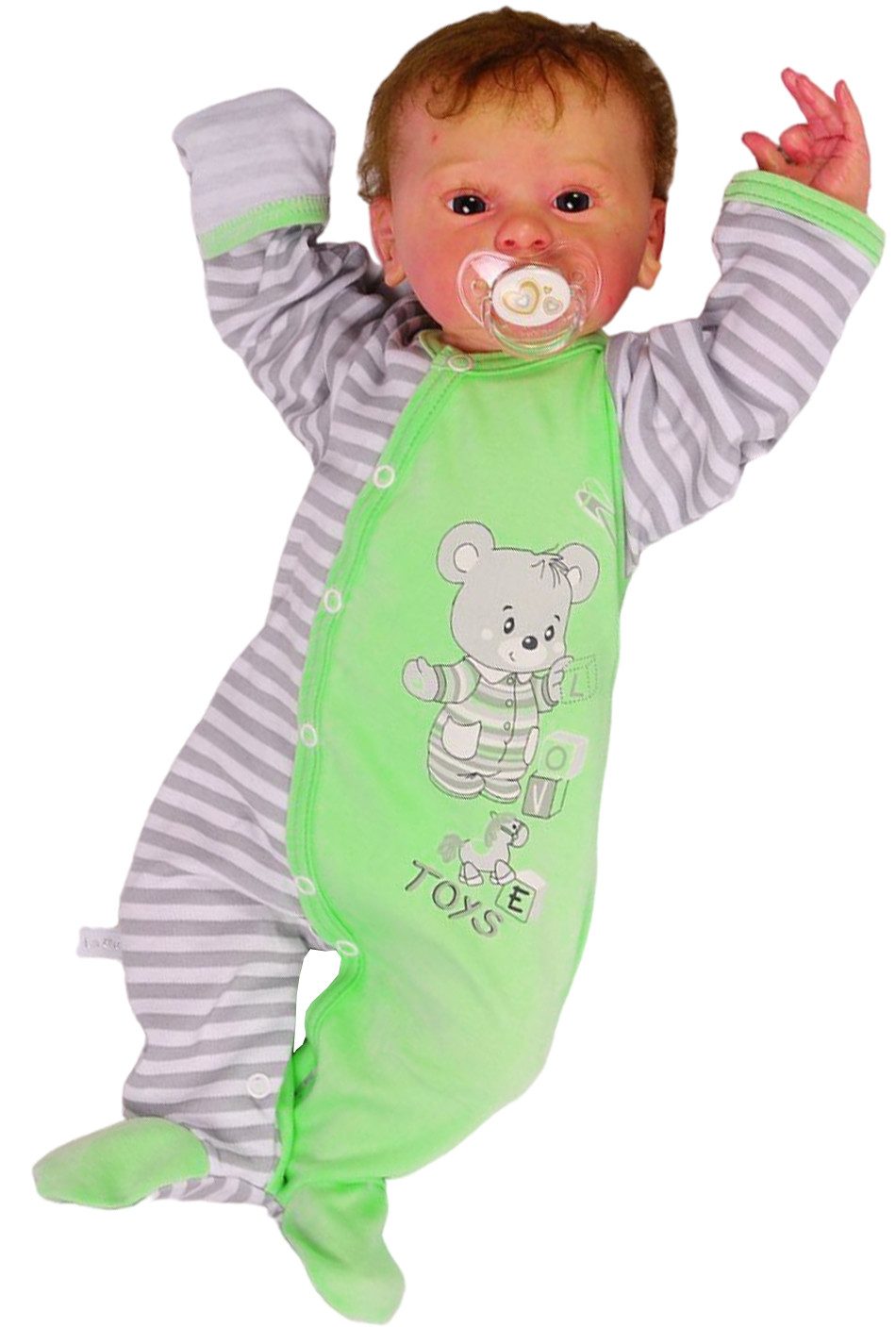La Bortini Strampler Schlafoverall Baby Overall in Grün Schlafanzug gestreift