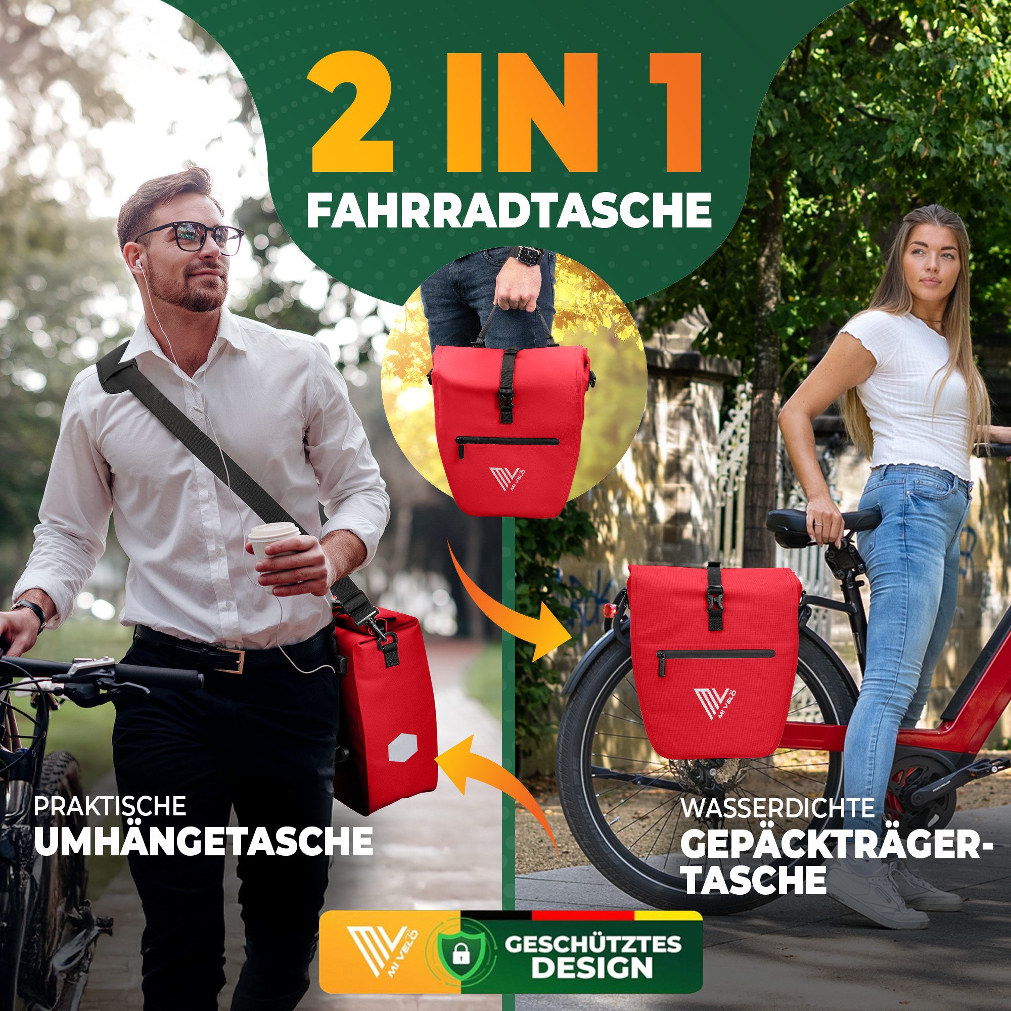 MIVELO Fahrradtasche Gepäckträgertasche wasserdicht inkl. Gurt für Umhängetasche, Zwei Varianten wählbar
